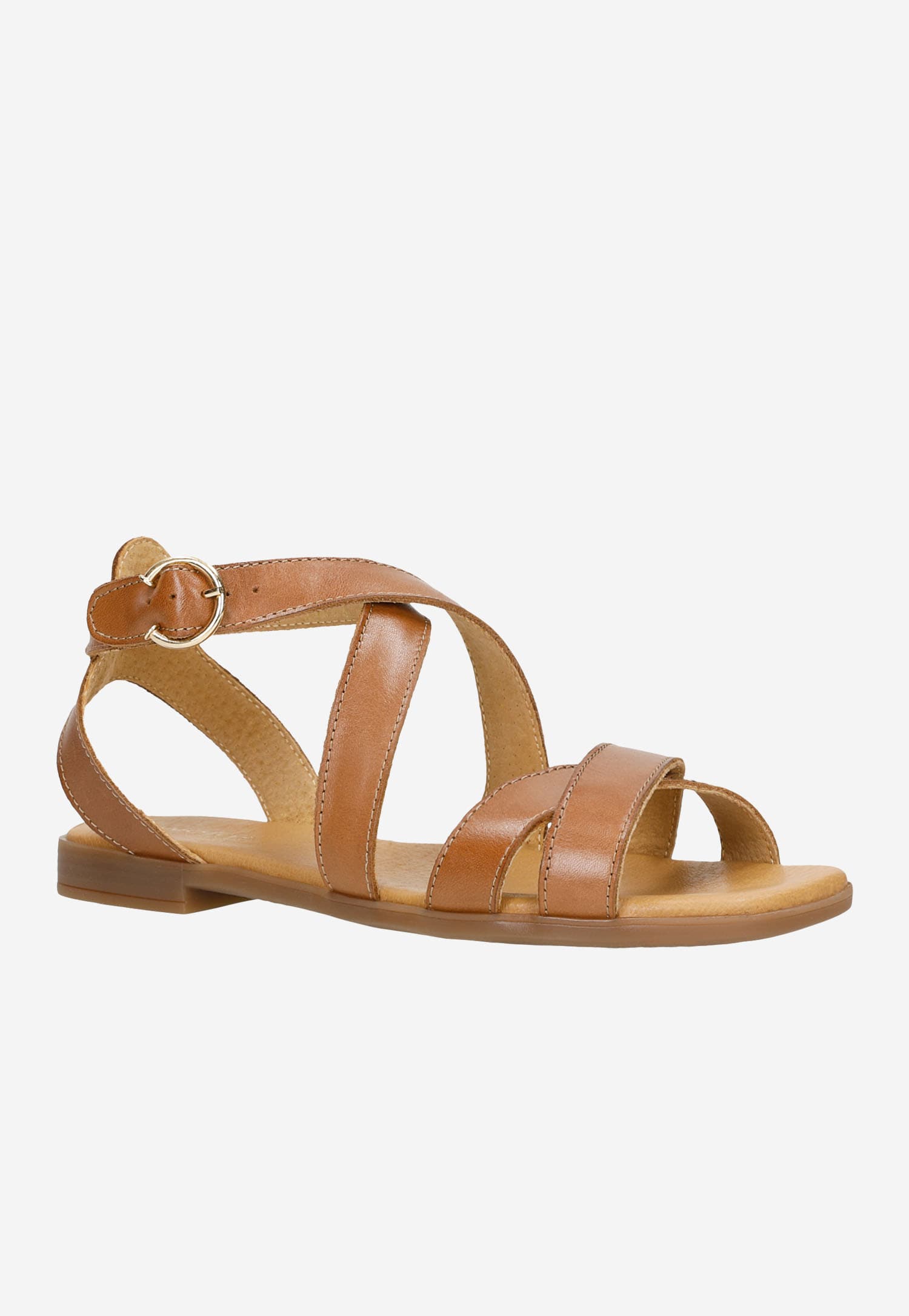 Jasnobrązowe sandały damskie ze skóry licowej