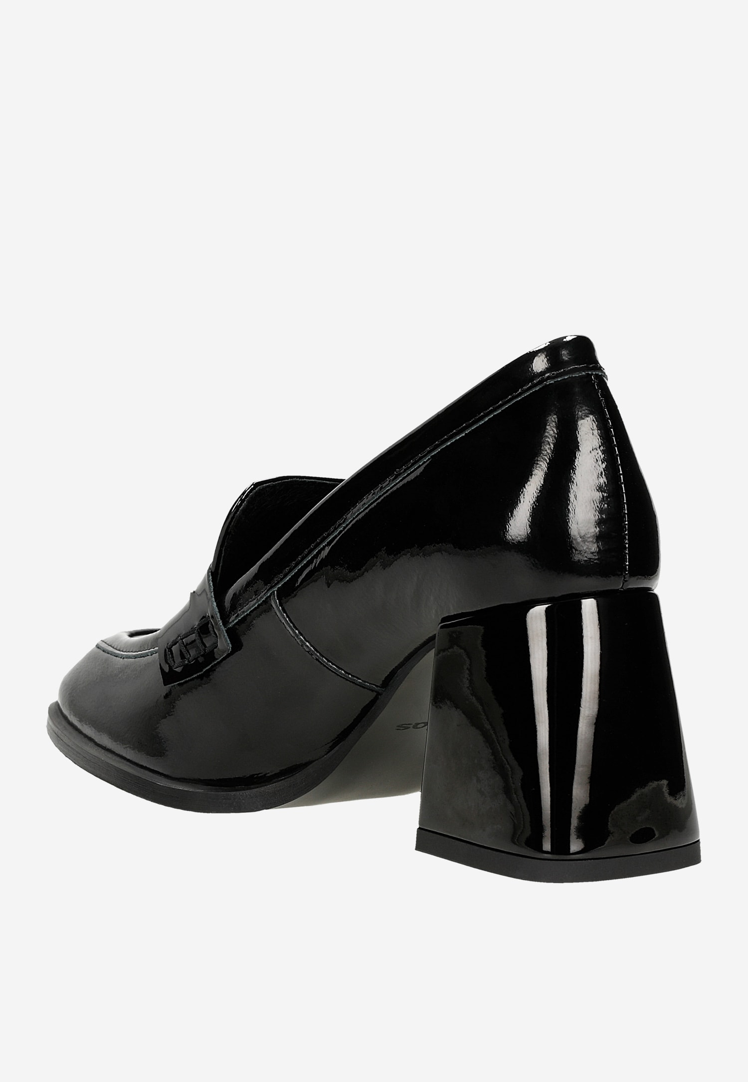 Czarne lakierowane mokasyny damskie na solidnym obcasie