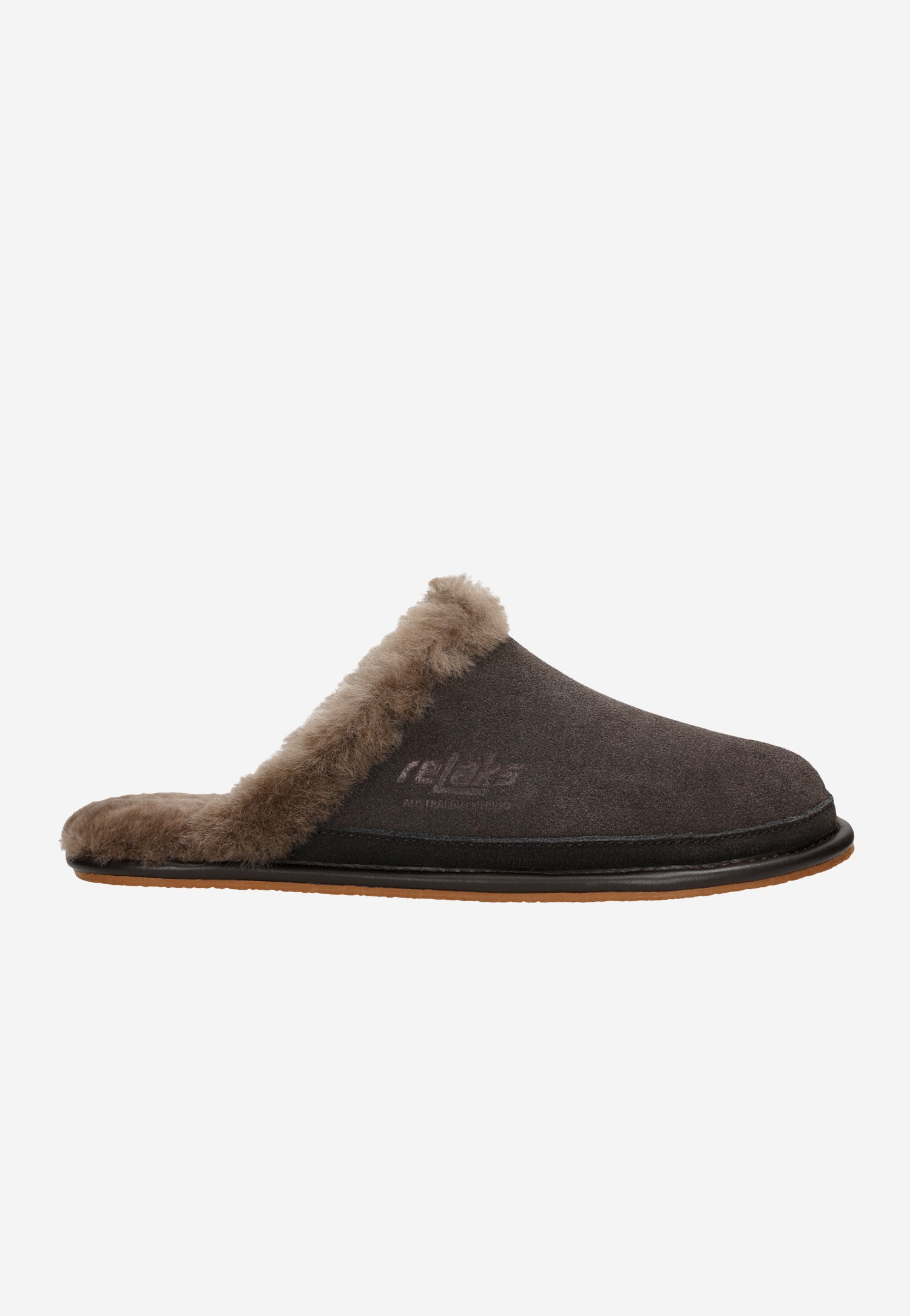 RELAKS brązowe skórzane kapcie z futerkiem