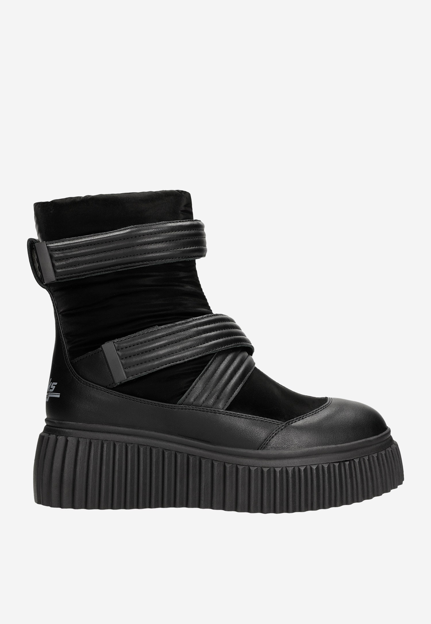 RELAKS czarne Śniegowce damskie paskami na rzep