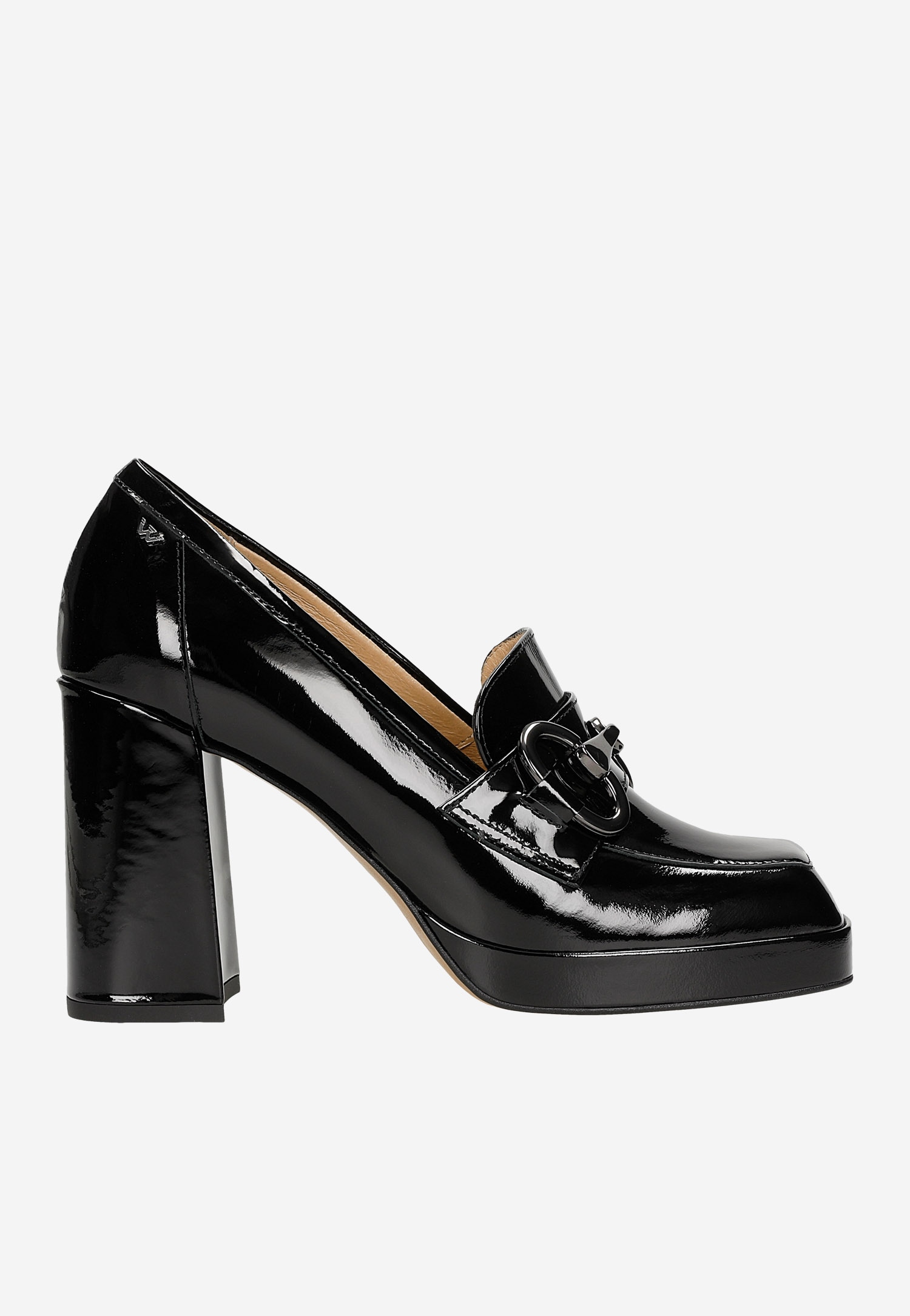 Wysokie lakierowane mokasyny damskie na słupku