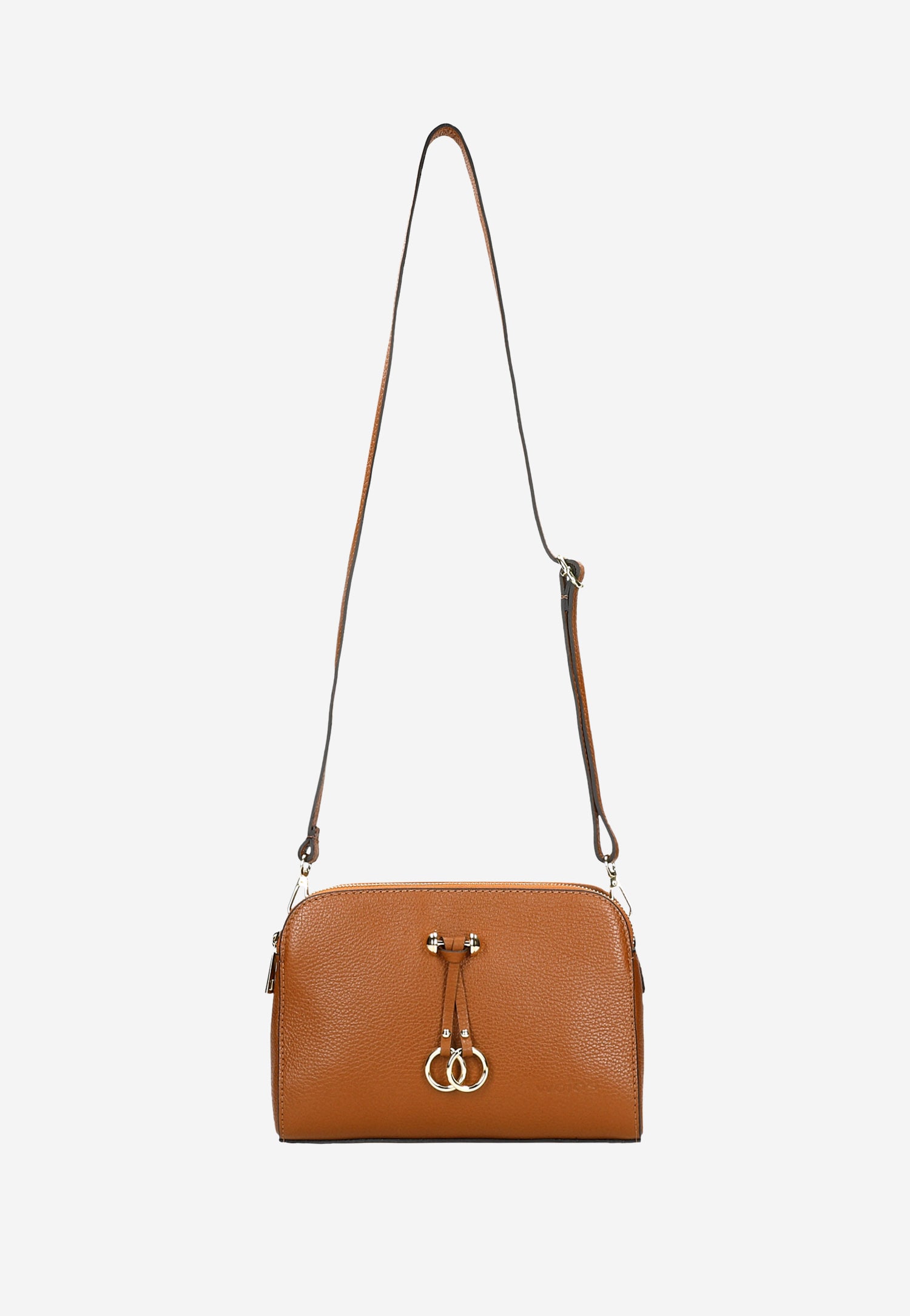 Mała torebka damska z ozdobnymi kółkami na skórzanych paskach