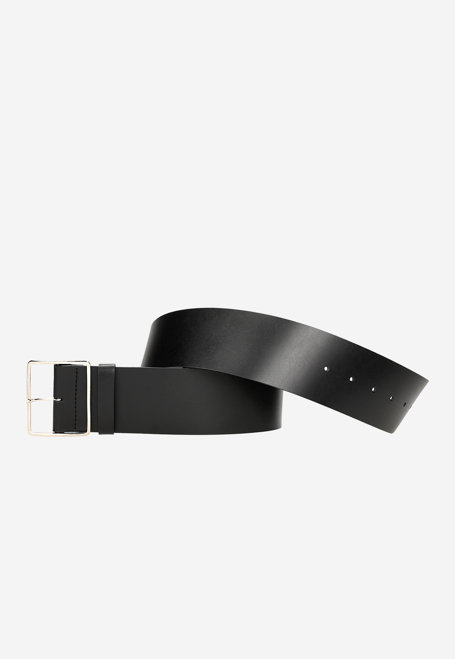 Czarny pasek damski ze skóry licowej ze srebrną klamrą