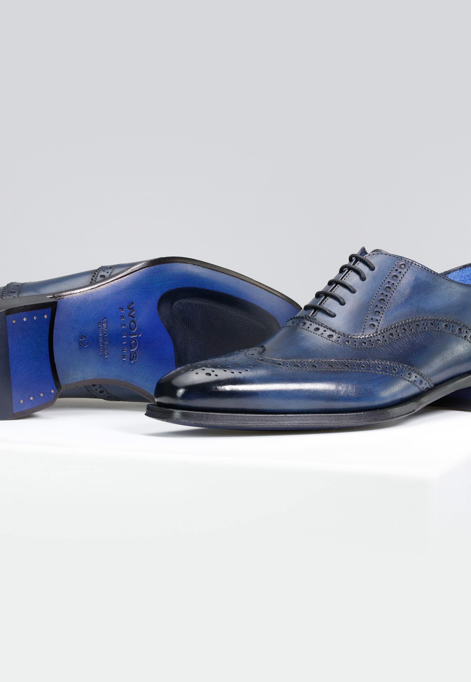 Półbuty męskie w stylu oxford w kolorze granatowym - PREMIUM