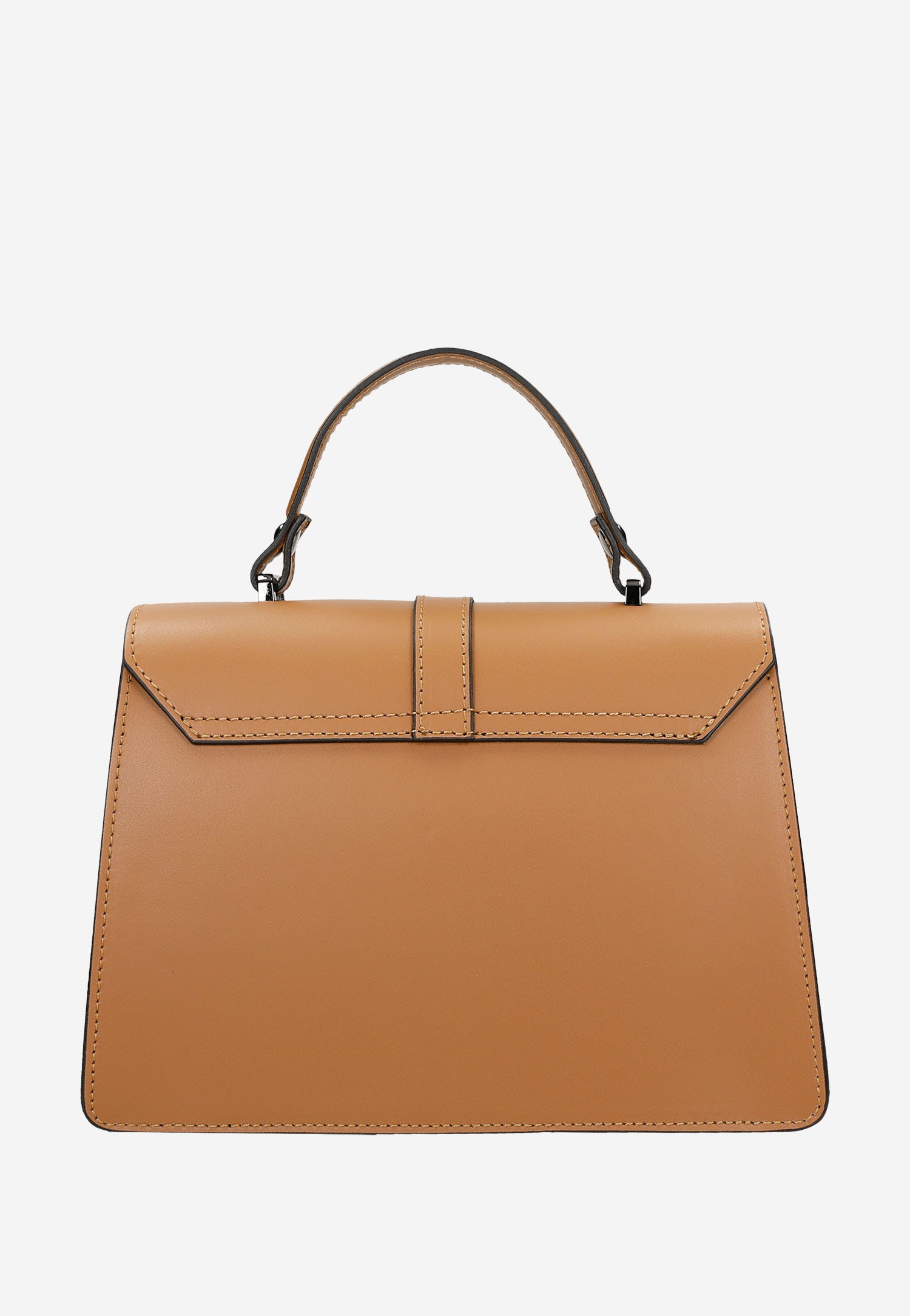 Jasnobrązowa torebka damska kuferek z gładkiej skóry licowej