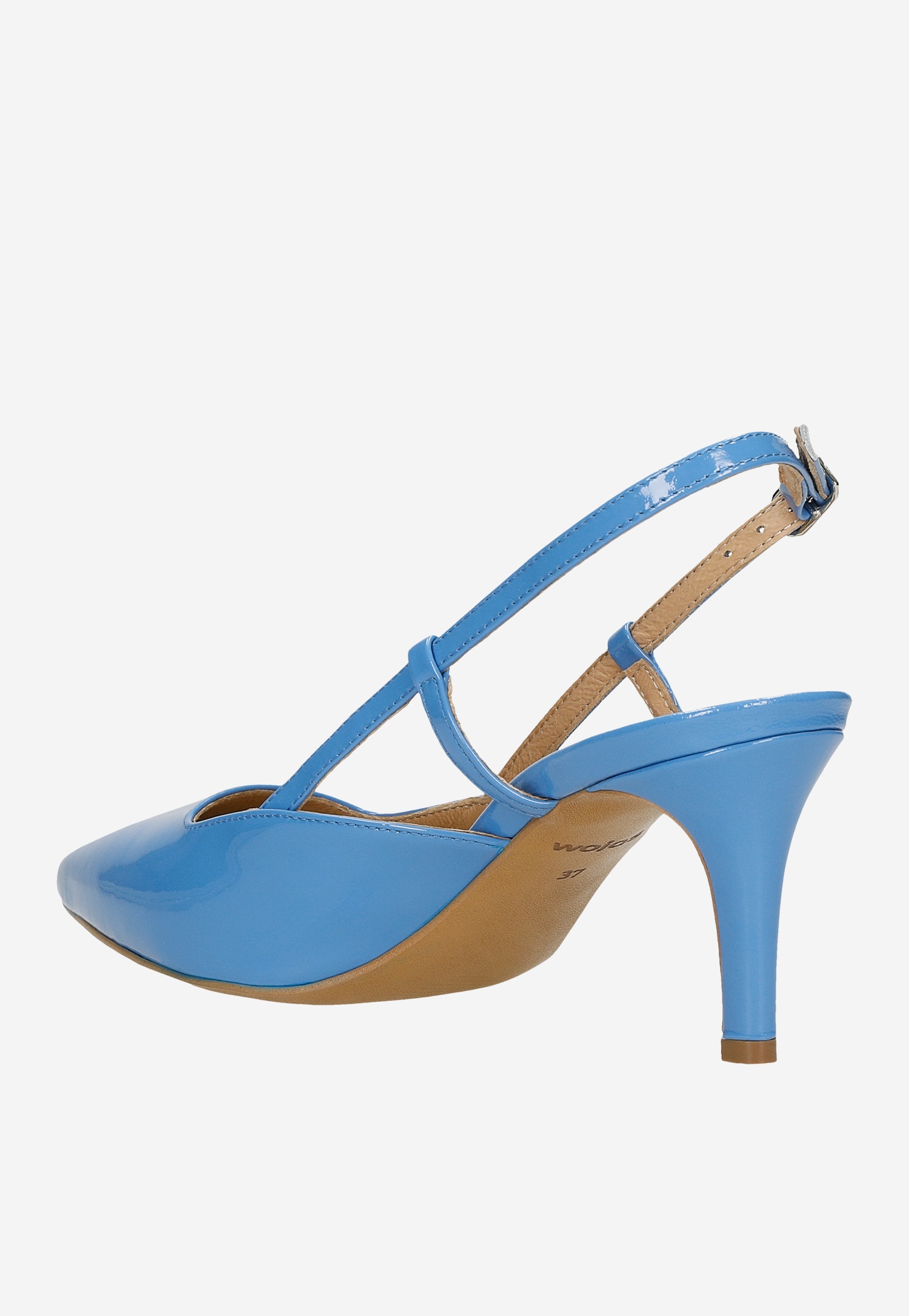 Różowe czółenka damskie z odkrytą piętą z lakierowanej skóry