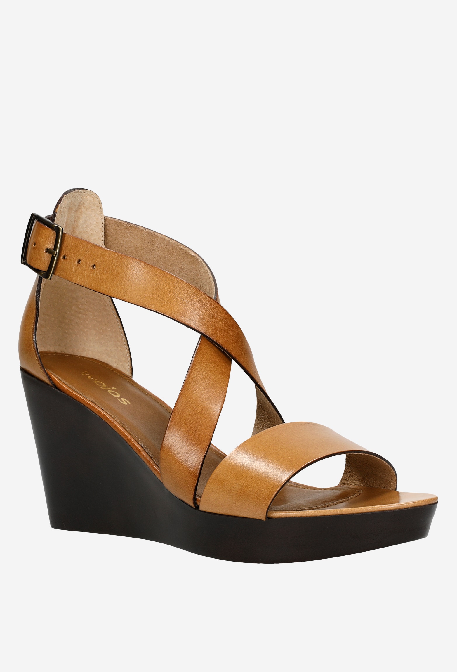 Jasnobrązowe sandały damskie na koturnie