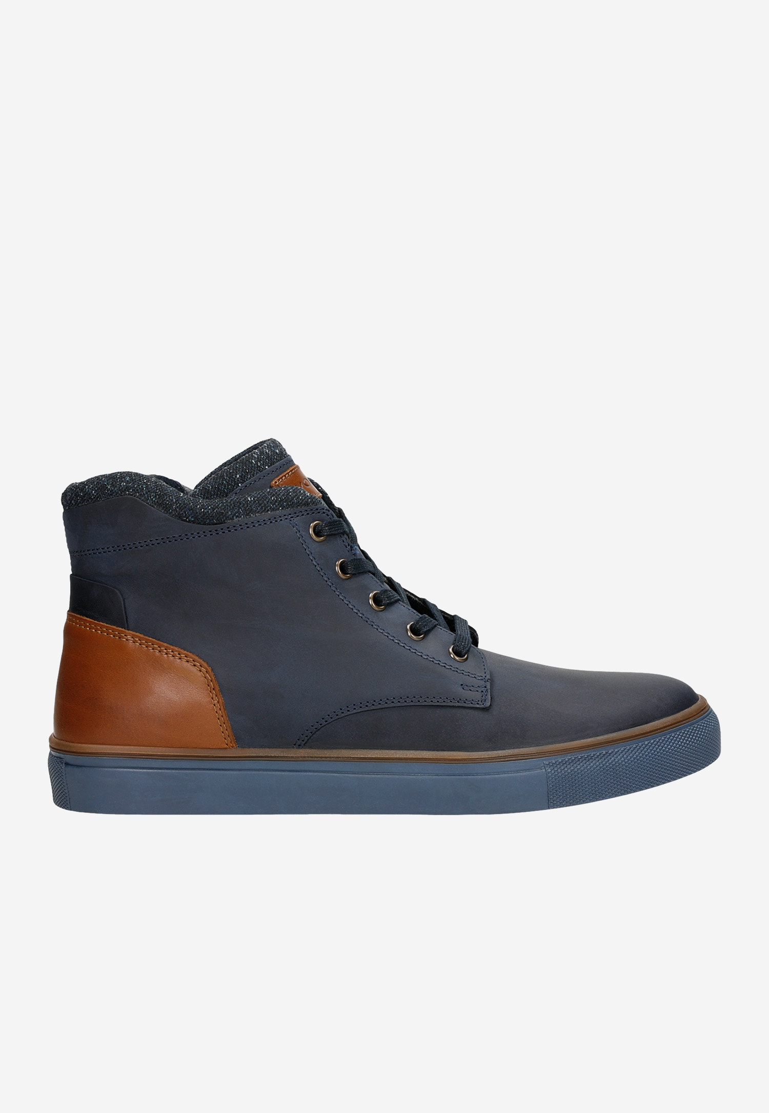 Granatowe trampki męskie z brązową wstawką