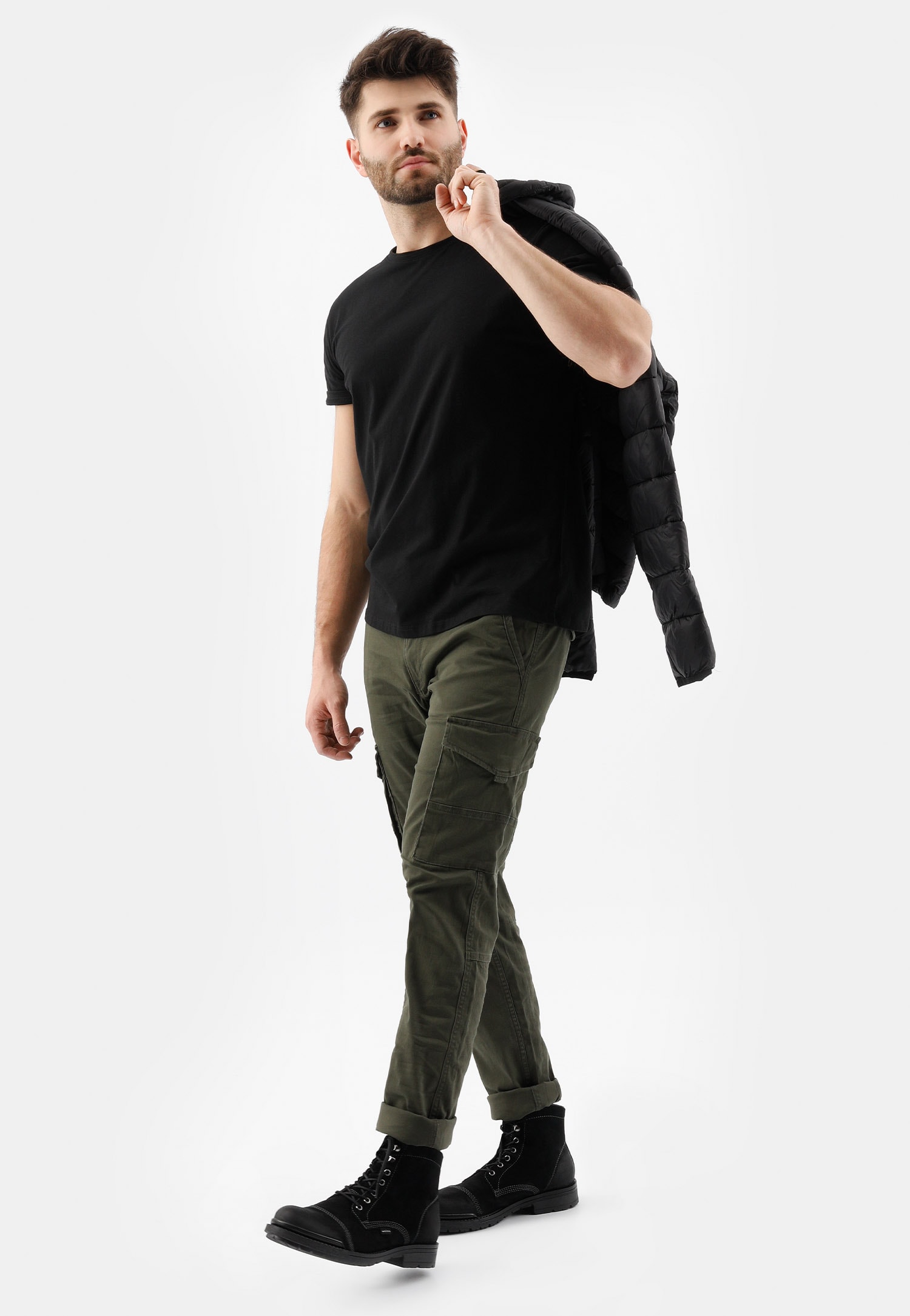 Czarne sznurowane bikery męskie z dwoiny welurowej