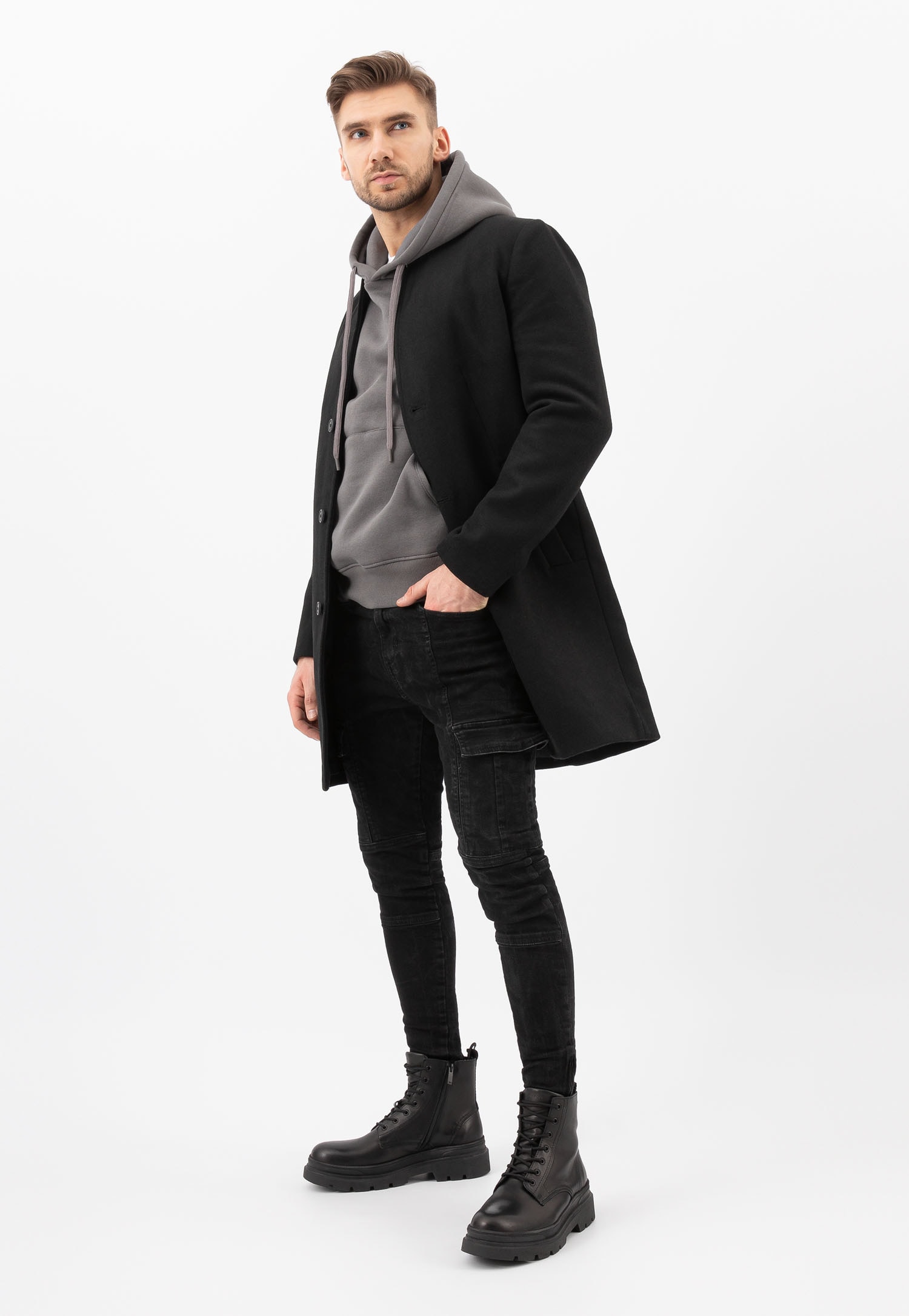 Czarne bikery męskie na grubej podeszwie