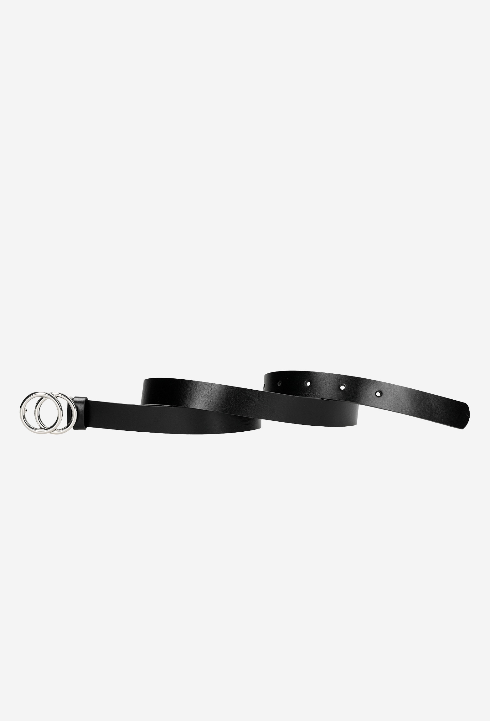 Czarny pasek damski ze srebną klamrą