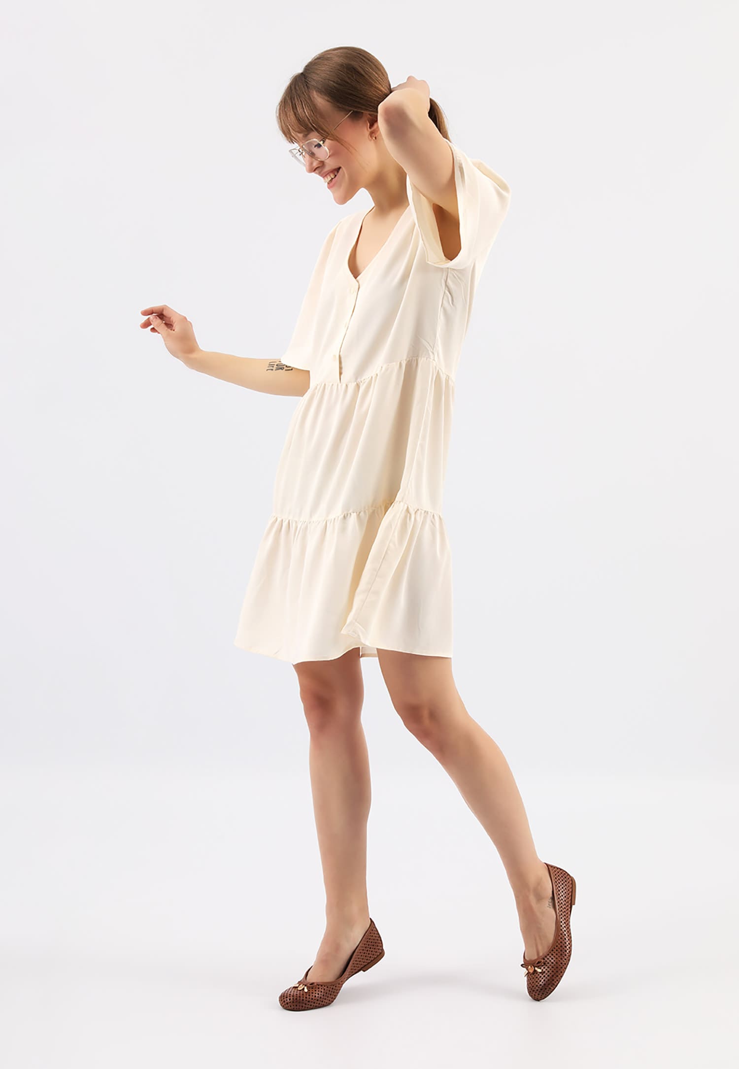 Białe wygodne baleriny damskie ze skóry licowej