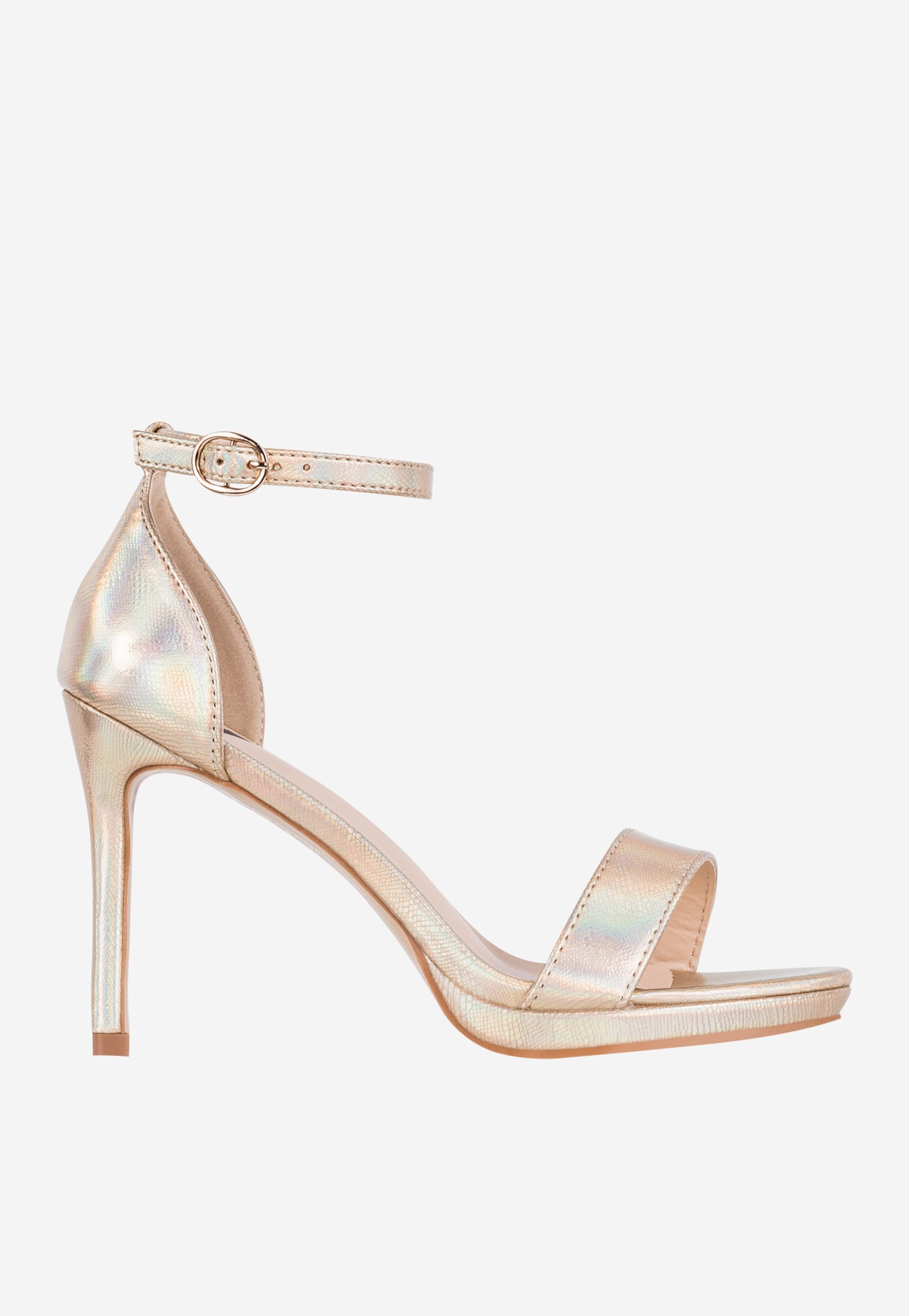 WJS srebrne holograficzne sandały damskie na słupku