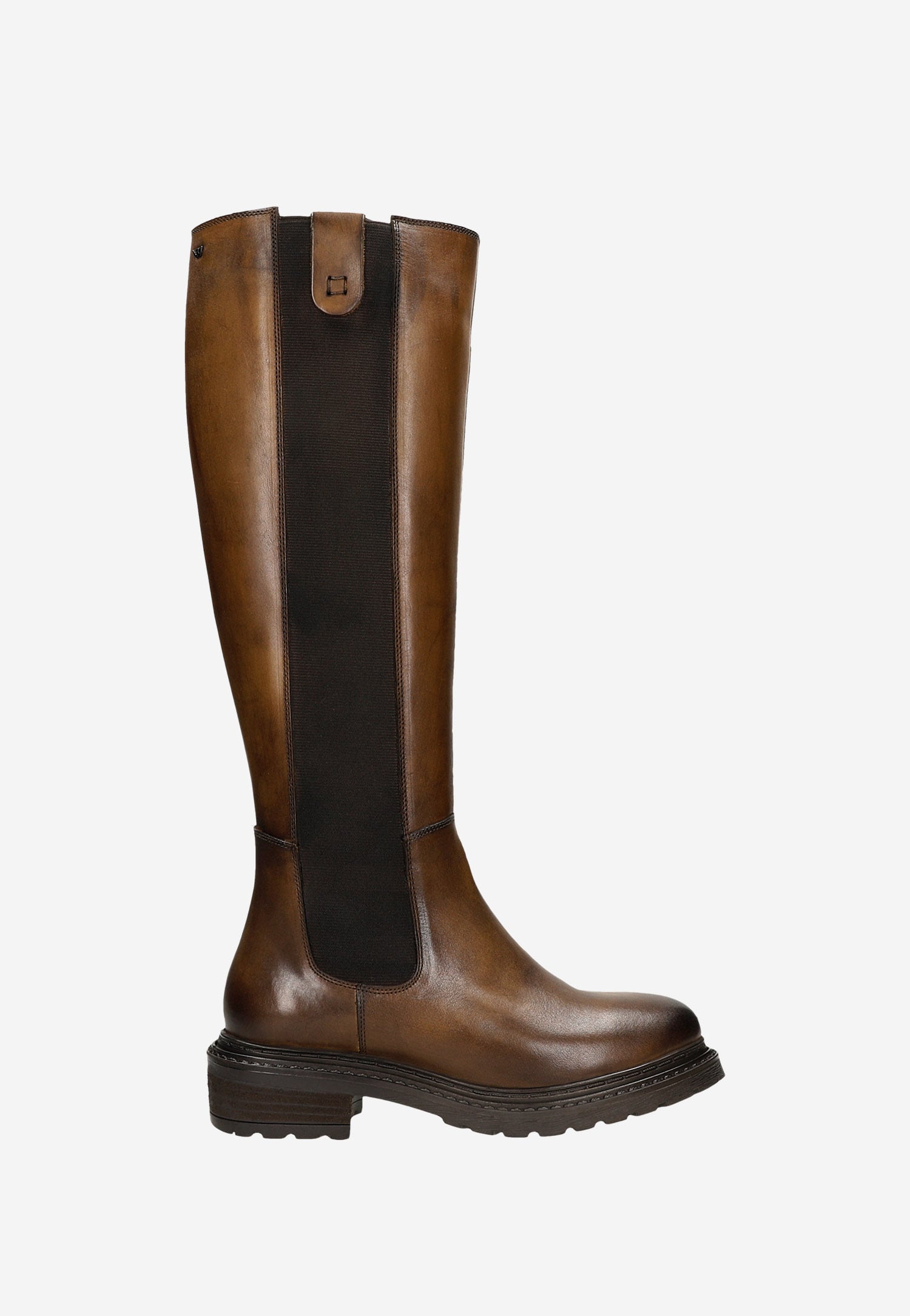 Ciemnobrązowe kozaki damskie z wstawką z boku cholewki