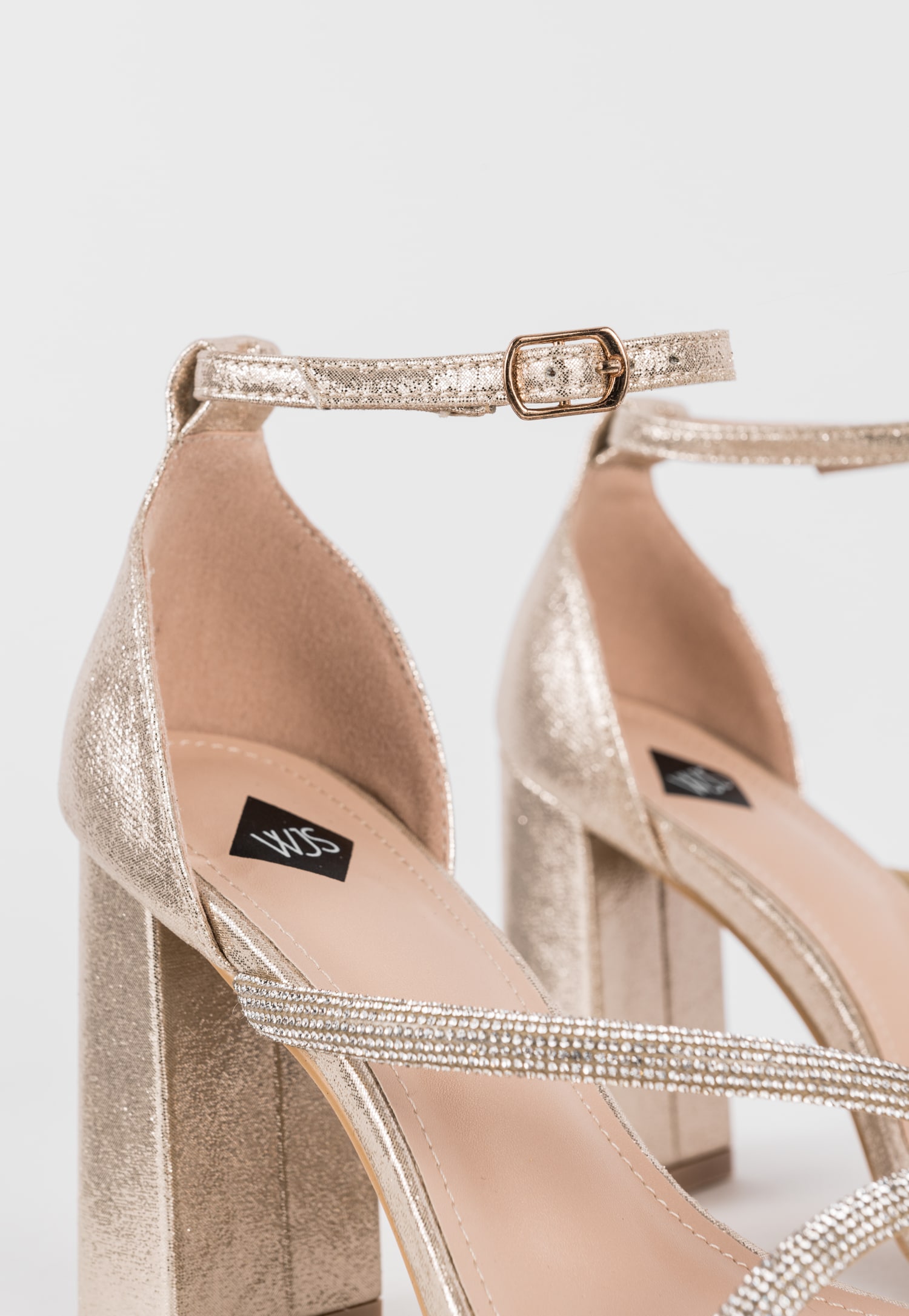 WJS złote sandały damskie z kryształkami na słupku