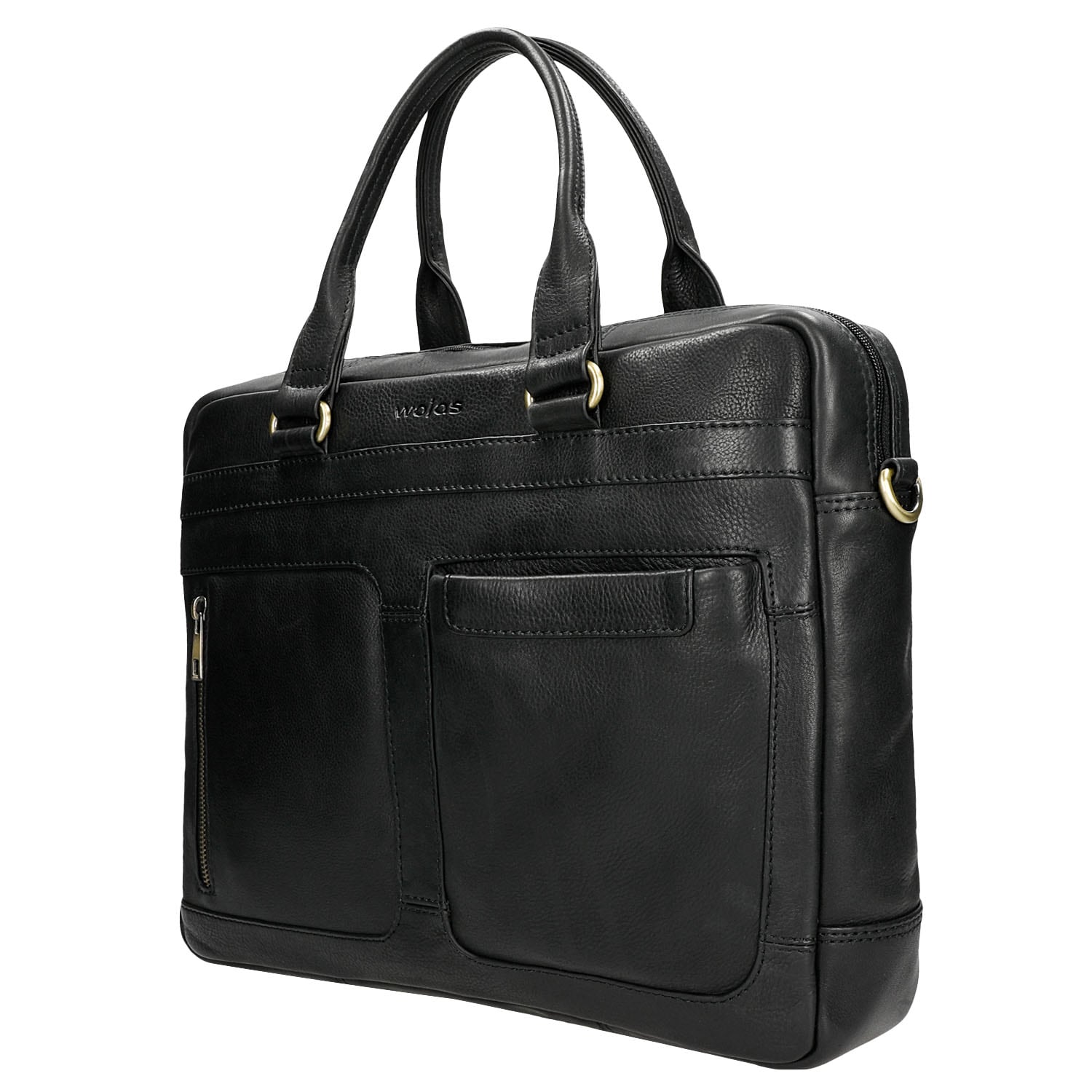 Czarna skórzana torba męska z dodatkowymi zewnętrznymi kieszeniami