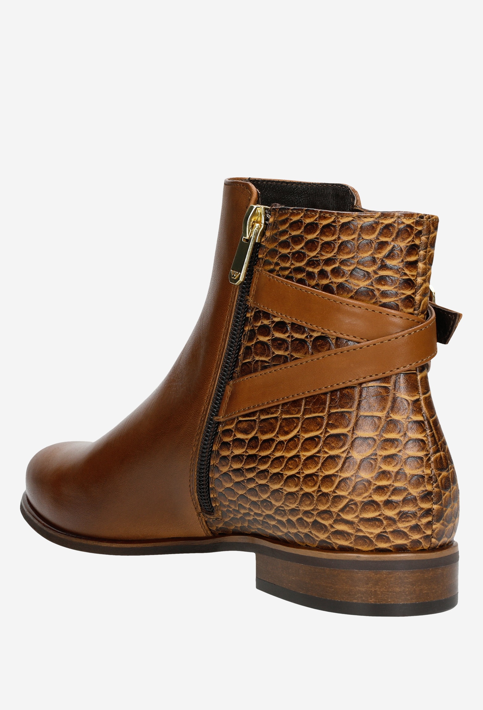 Czarne botki damskie z tłoczonej skóry zapisane na zamek