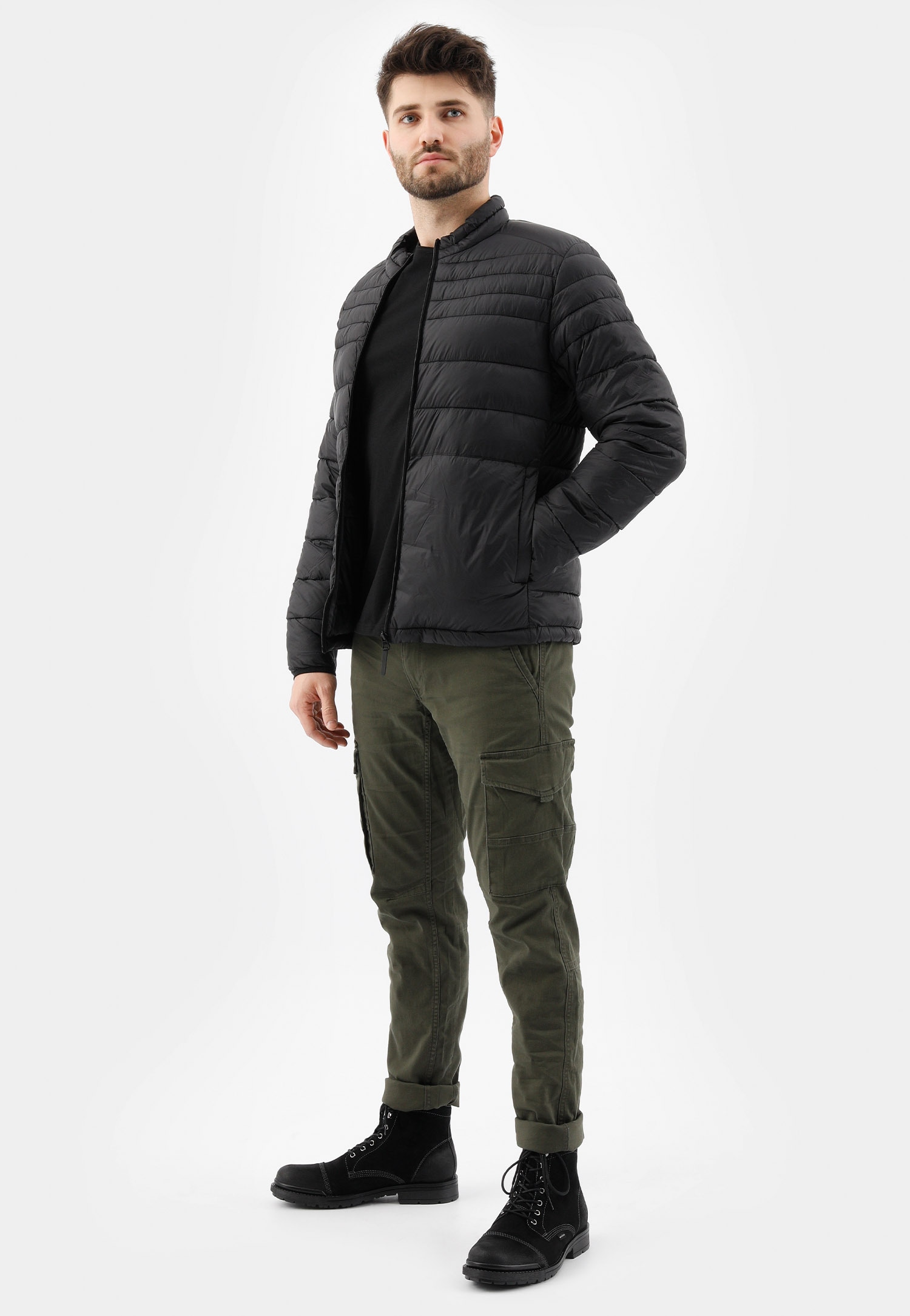 Czarne sznurowane bikery męskie z dwoiny welurowej