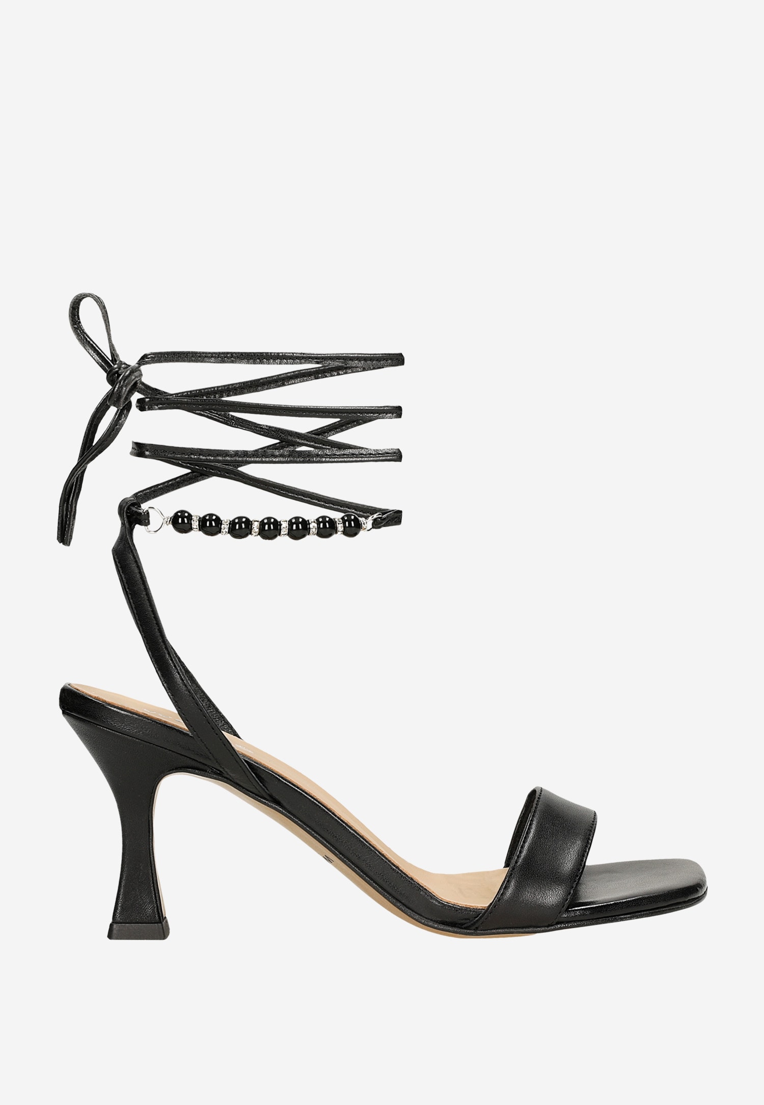 Czarne sandały na obcasie z wiązaniem wokół kostki