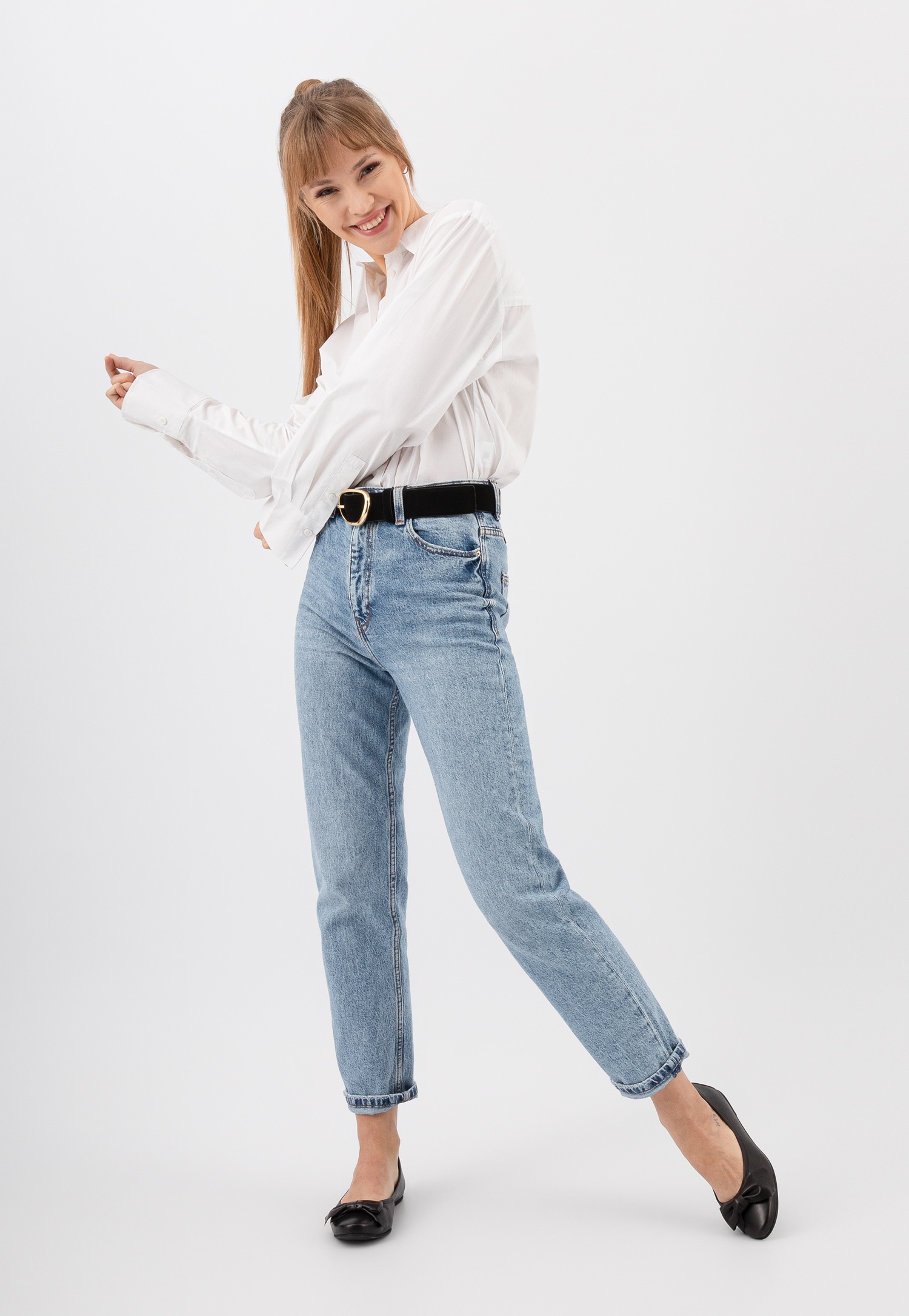 Czarne baleriny damskie ze skóry licowej