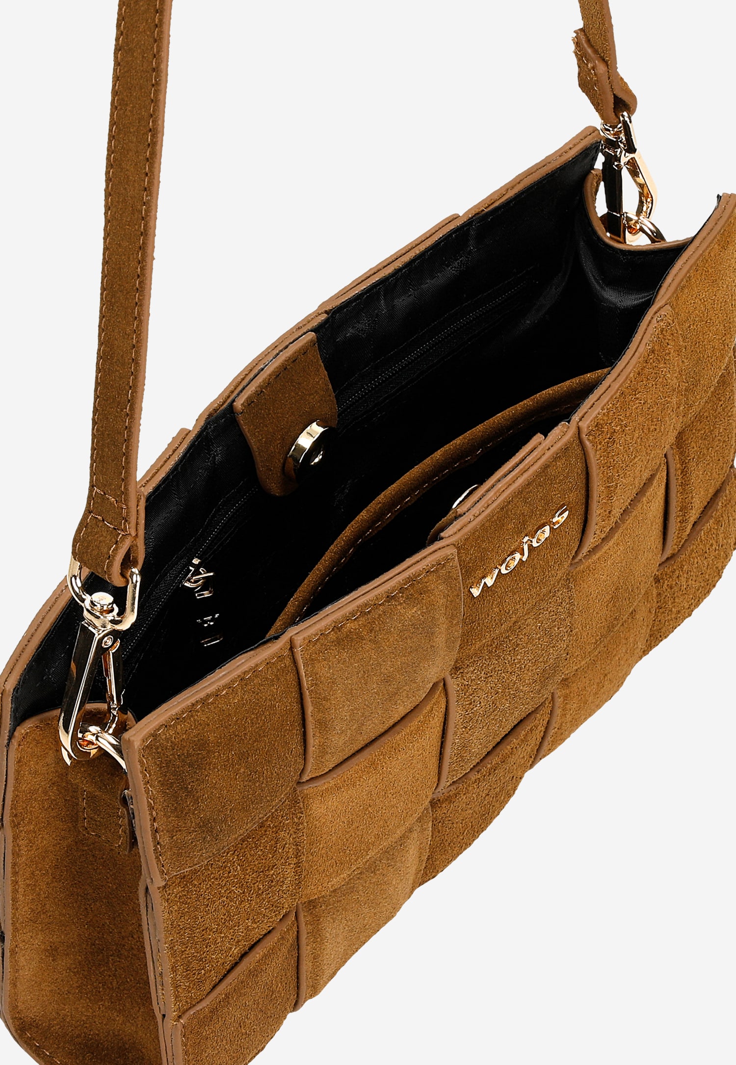 Beżowa torebka damska ze skóry licowej o plecionej strukturze