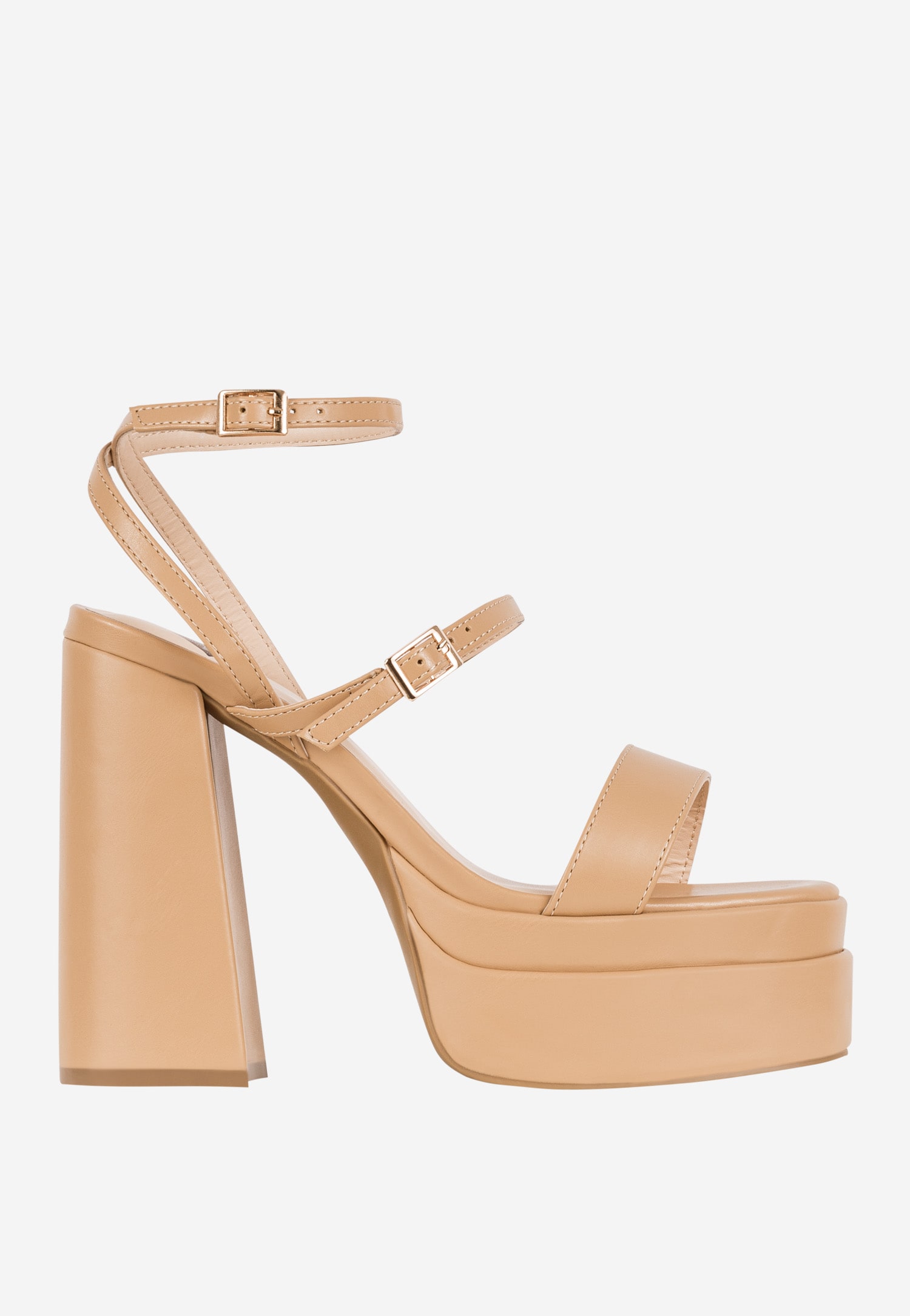 WJS beżowe masywne sandały damskie na wysokim obcasie