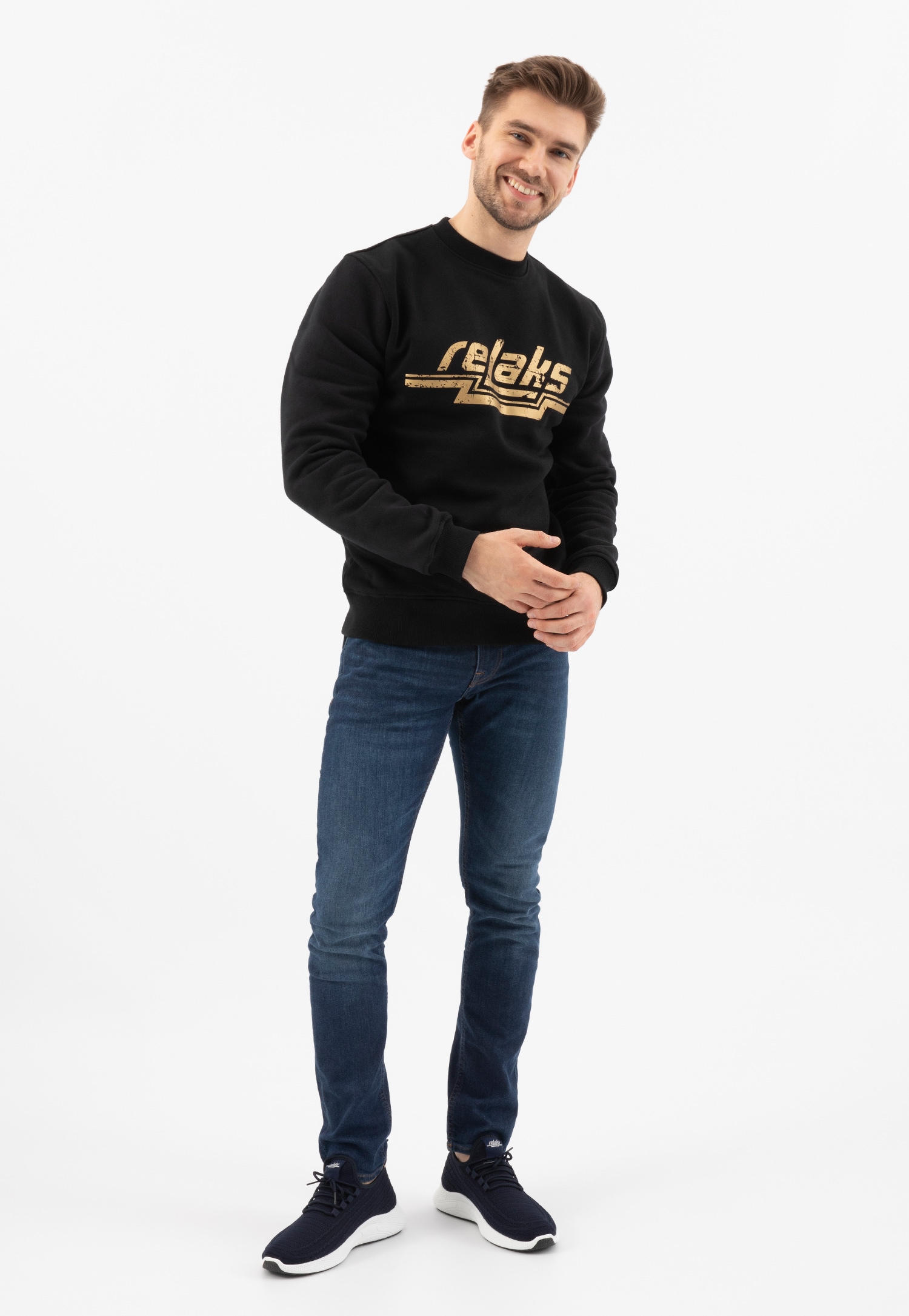 RELAKS granatowe wsuwane sneakersy męskie z zielonymi akcentami