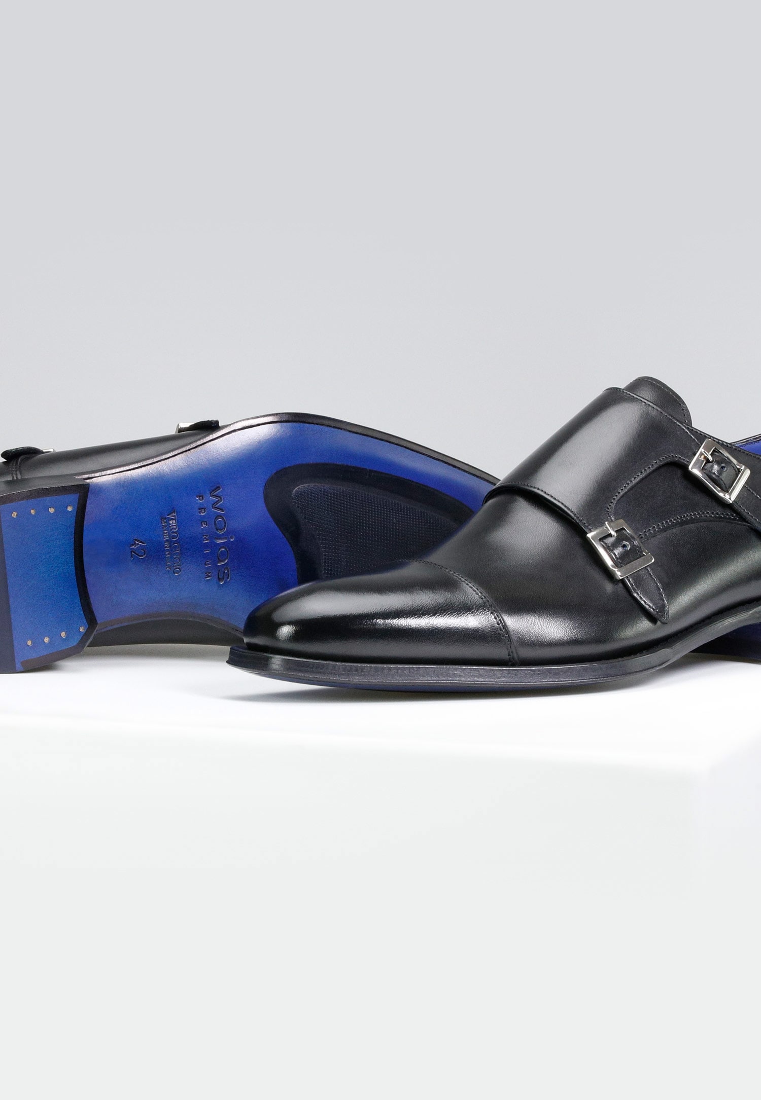 PREMIUM czarne eleganckie monki z dwiema klamrami