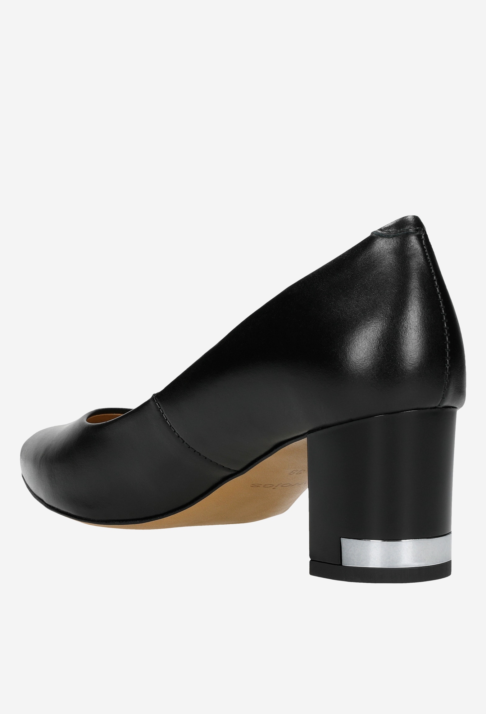 Czarne czółenka damskie z ozdobną blaszką na obcasie