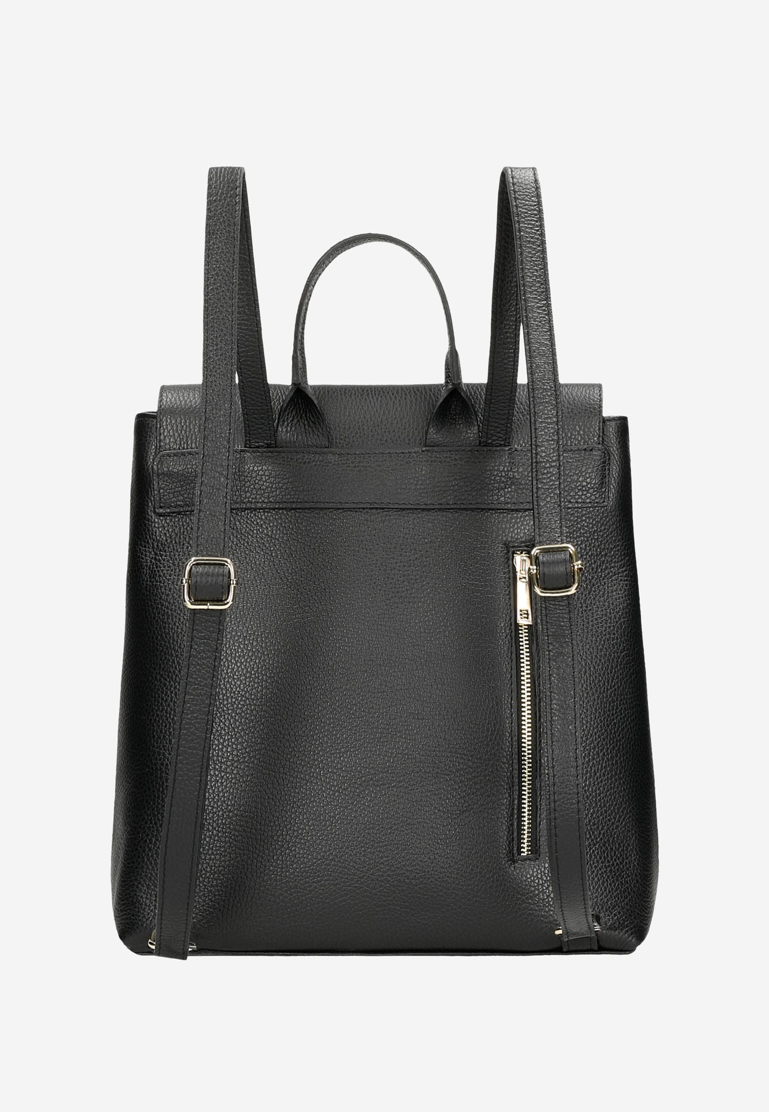 Czarny plecak damski skórzany z dwiema kieszonkami z przodu