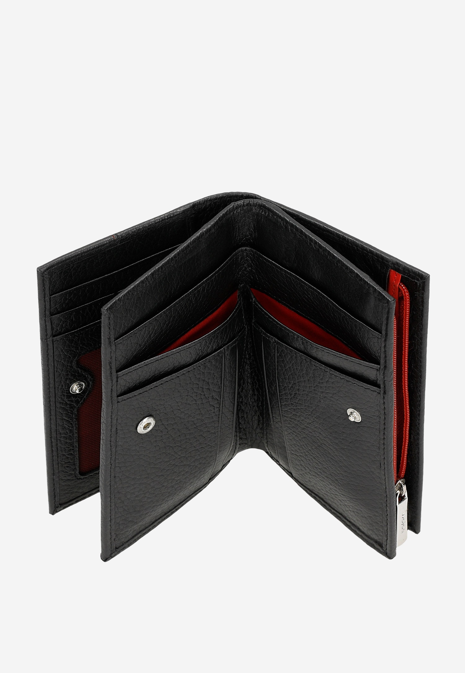 Czarny portfel damski z czerwonymi ozdobnymi kropkami