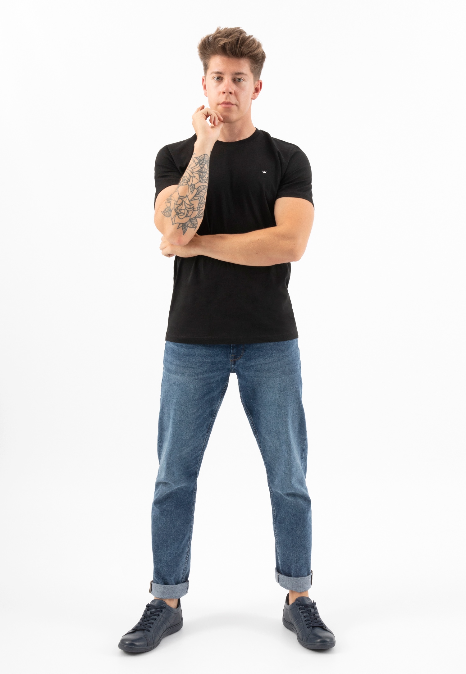 Granatowe skórzane sneakersy męskie