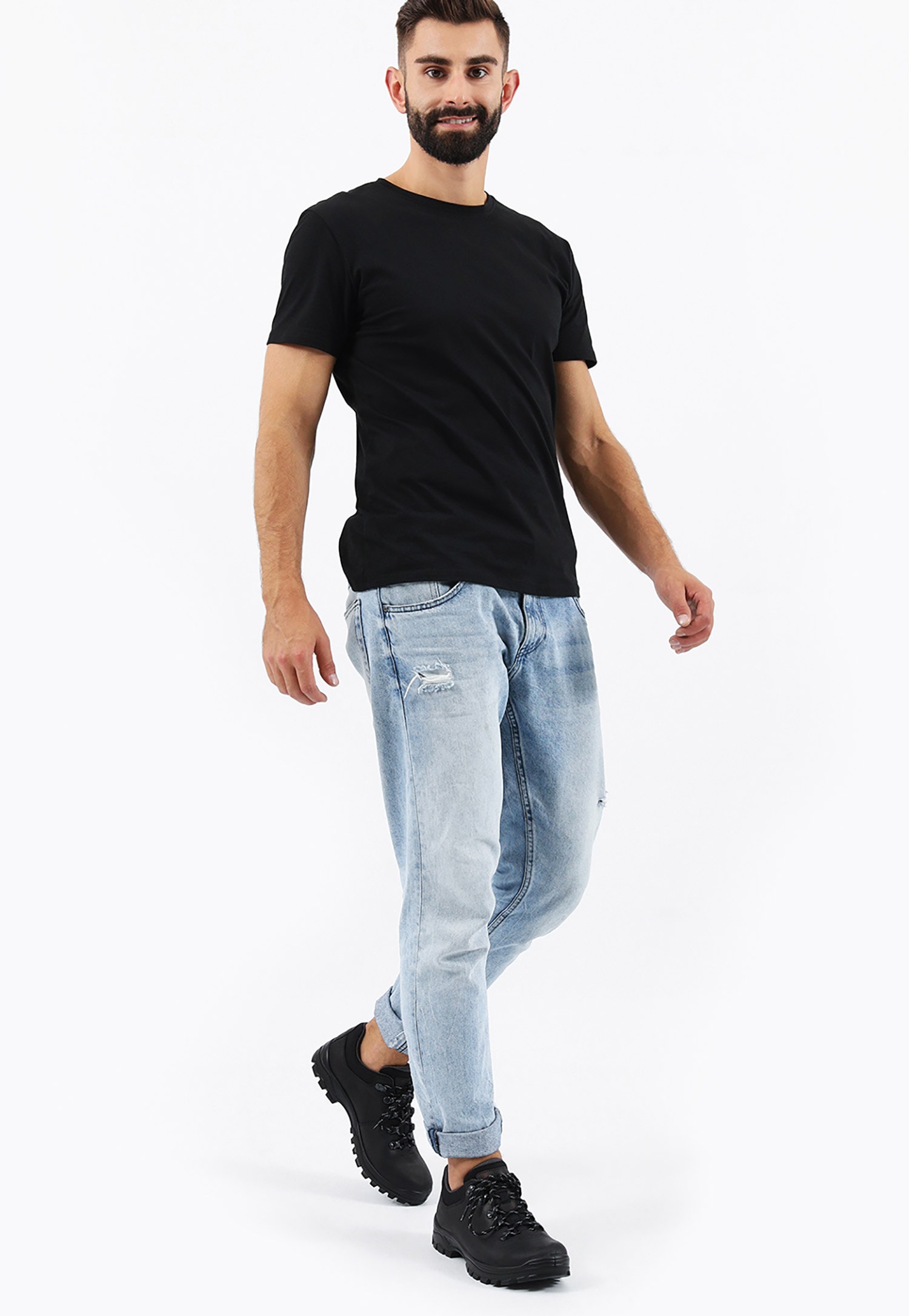 Czarne półbuty trekkingowe ze skóry crazy horse i dzianiny