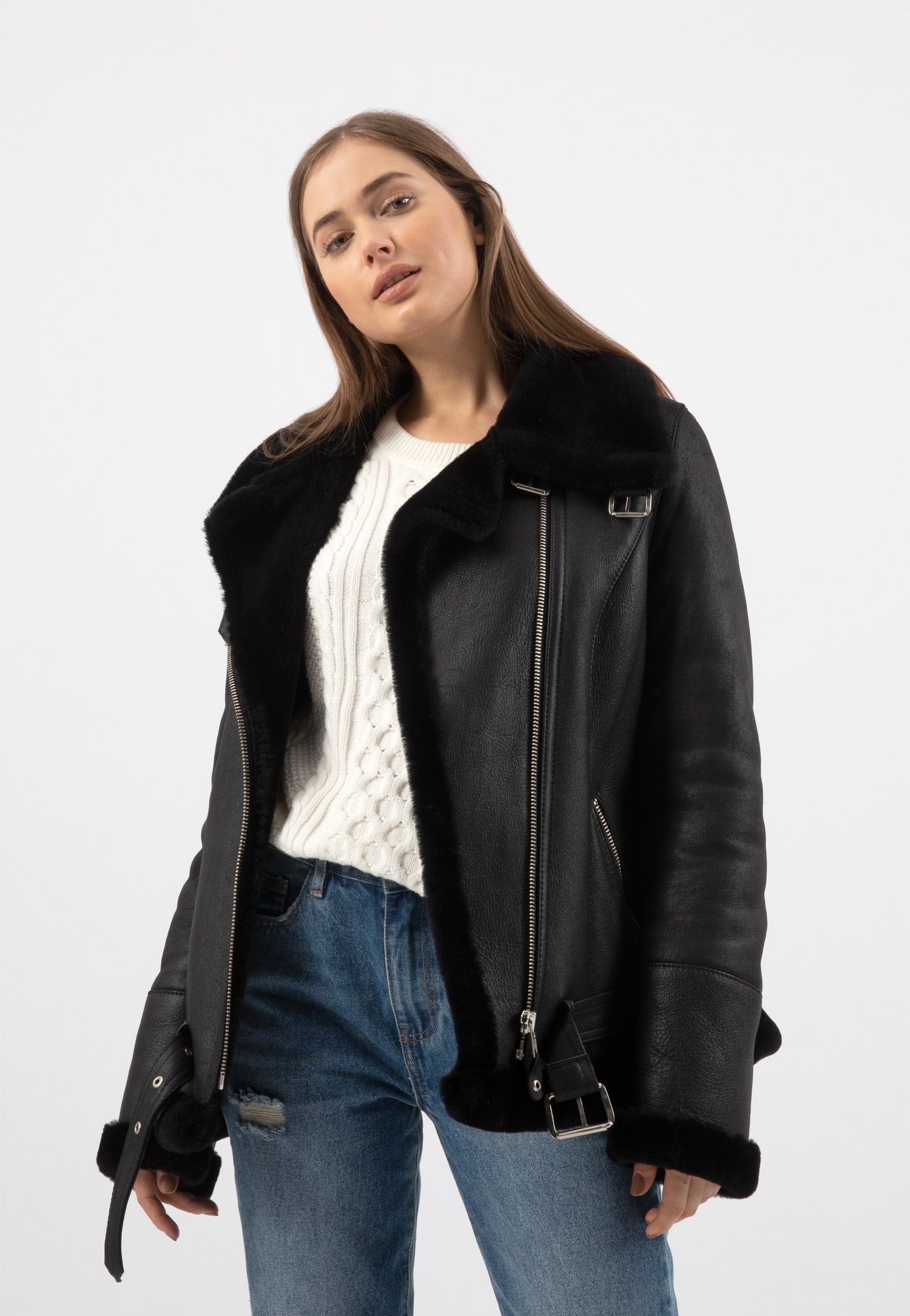 RELAKS kurtka pilotka damska w kolorze czarnym