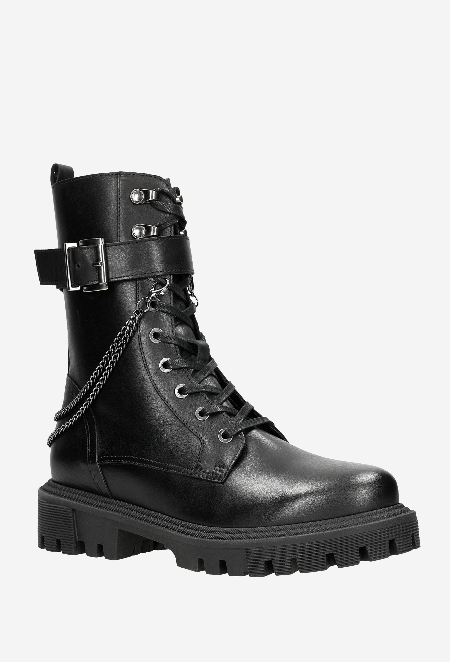 Czarne bikery damskie z odczepianym łańcuszkiem