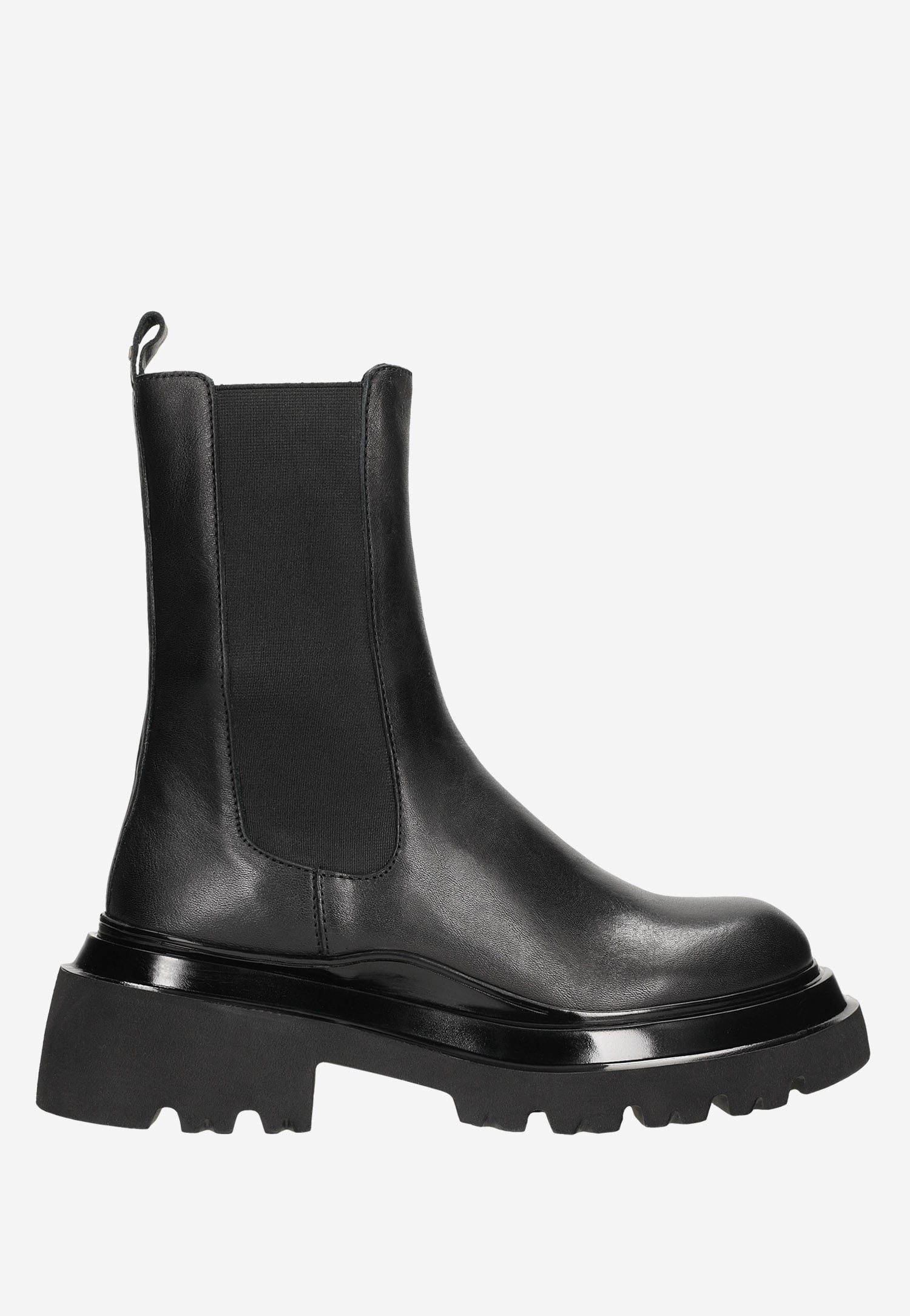 Czarne wysokie botki damskie z lakierowaną wstawką