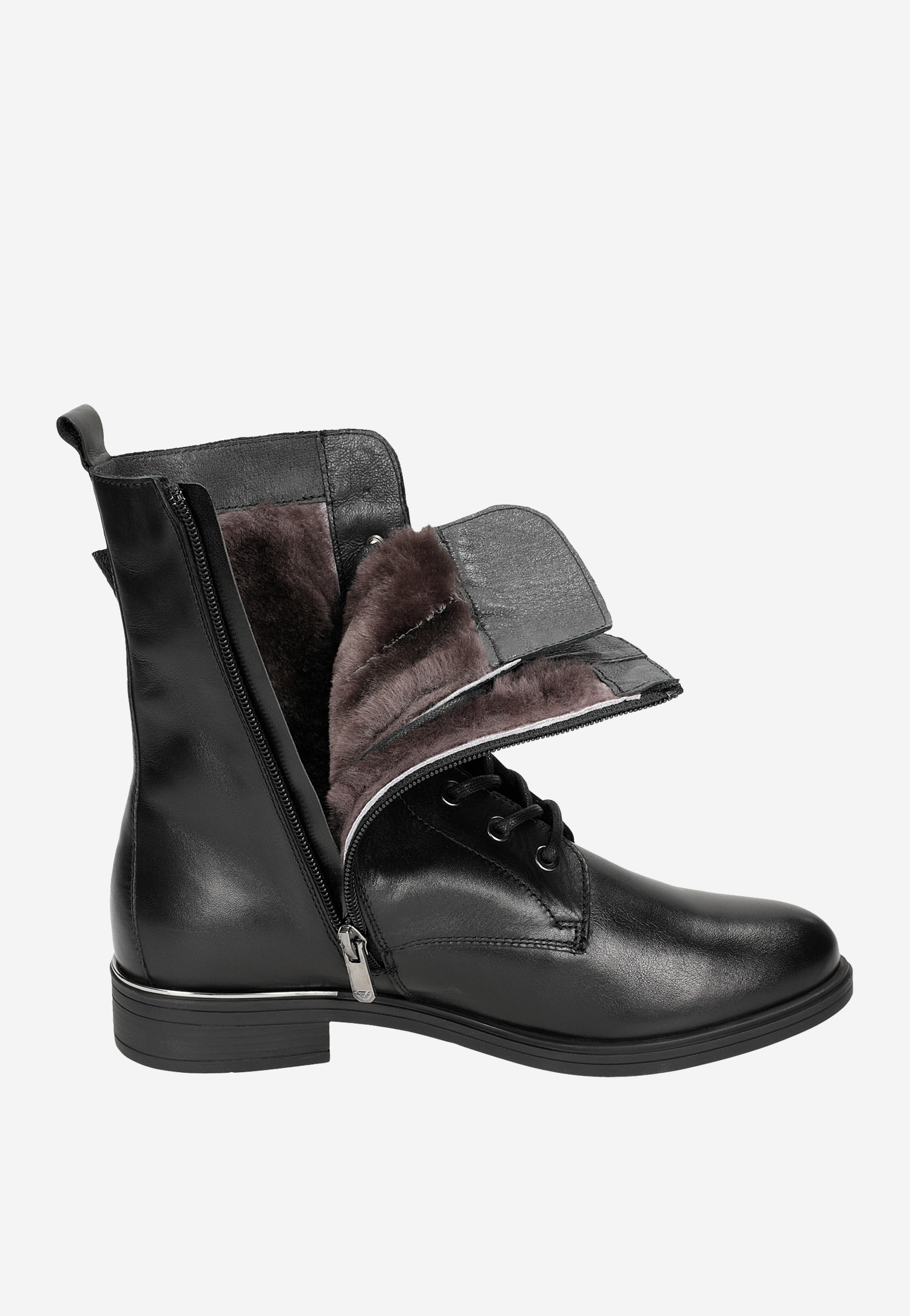 Czarne trzewiki damskie z weluru i skóry licowej