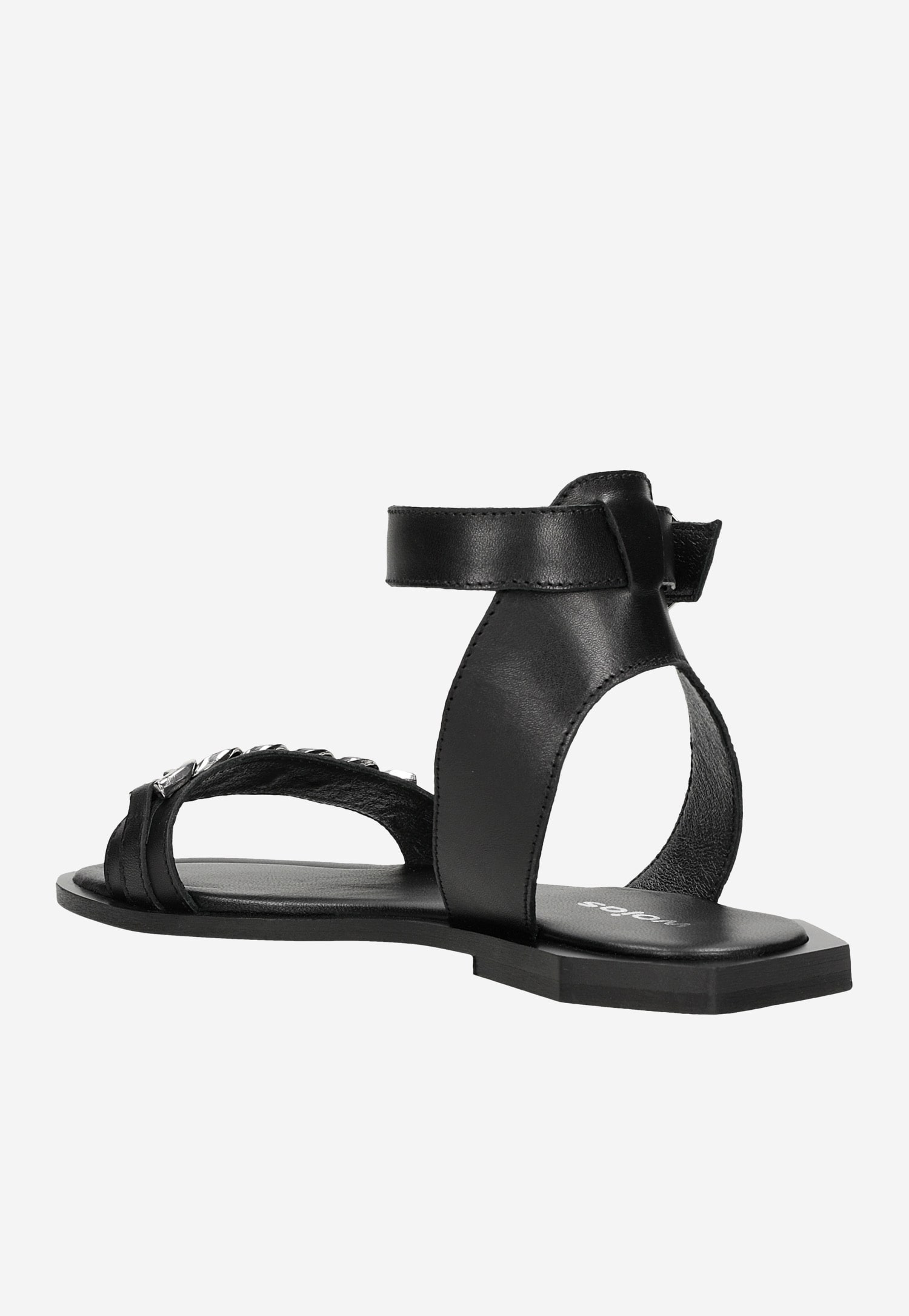 Czarne skórzane sandały damskie z ozdobą na pasku