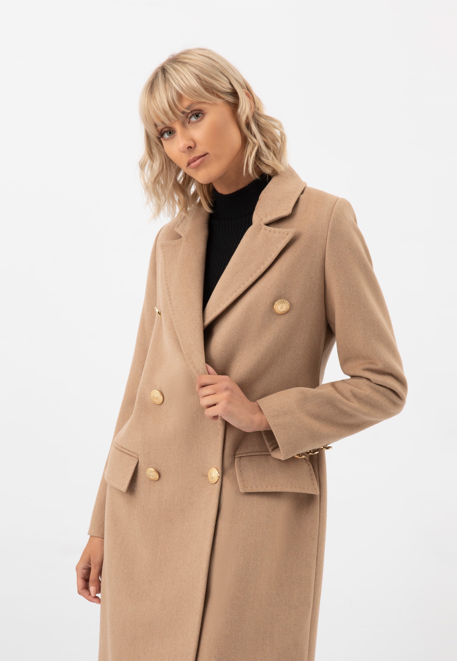 RELAKS elegancki czarny płaszcz damski