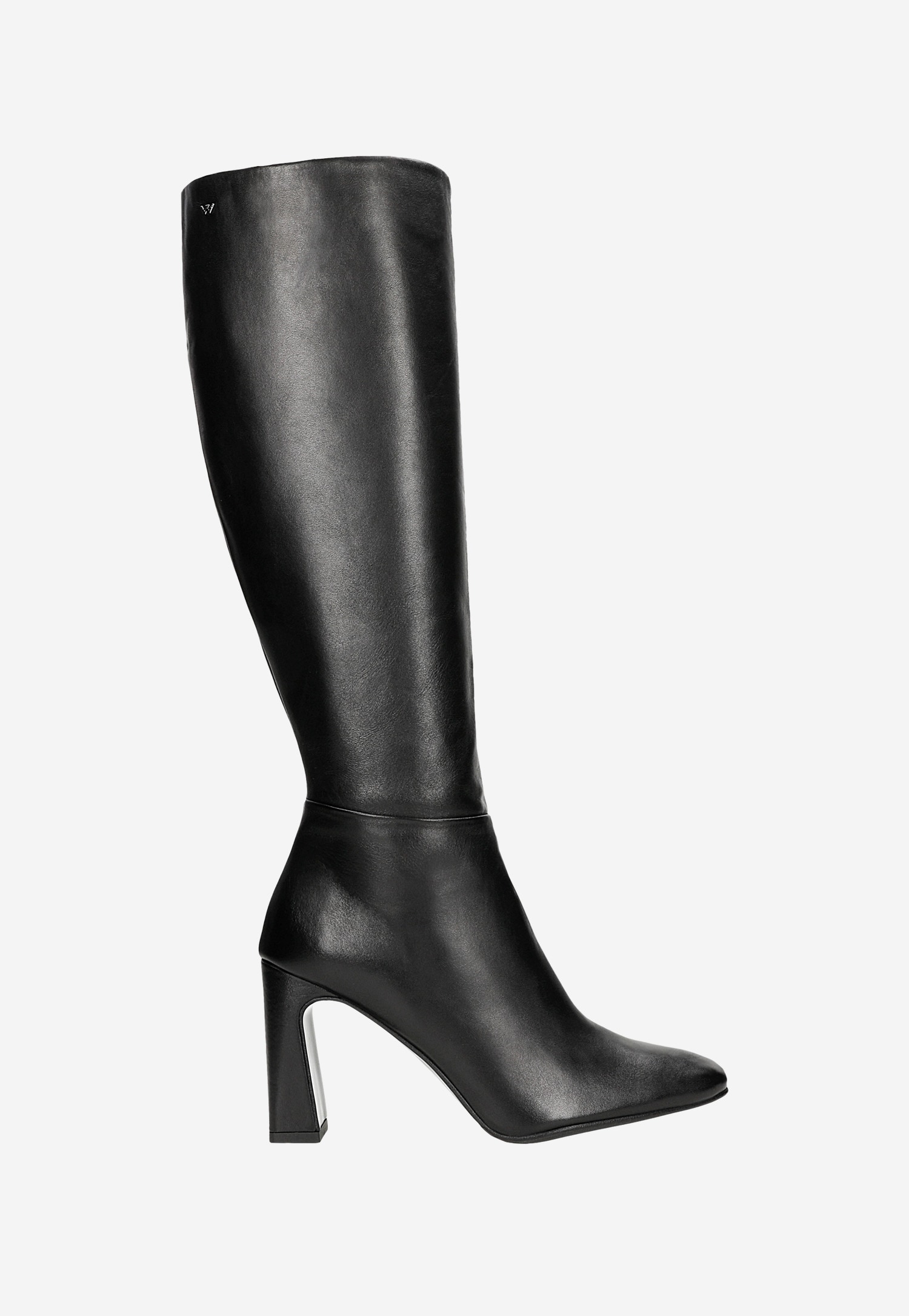 Czarne kozaki damskie na słupku za skóry licowej