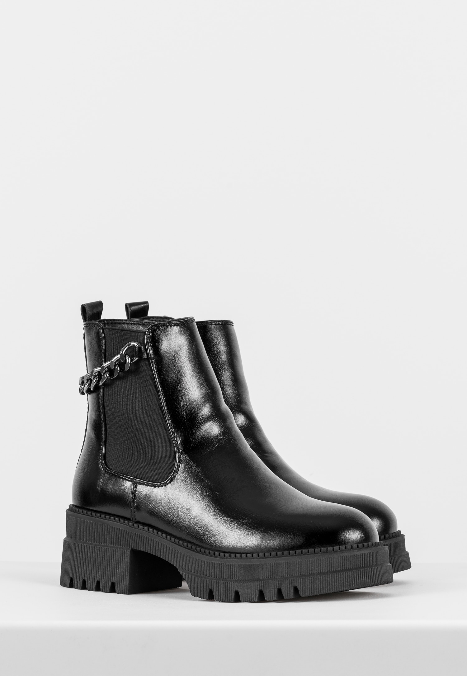 WJS czarne lakierowane botki damskie