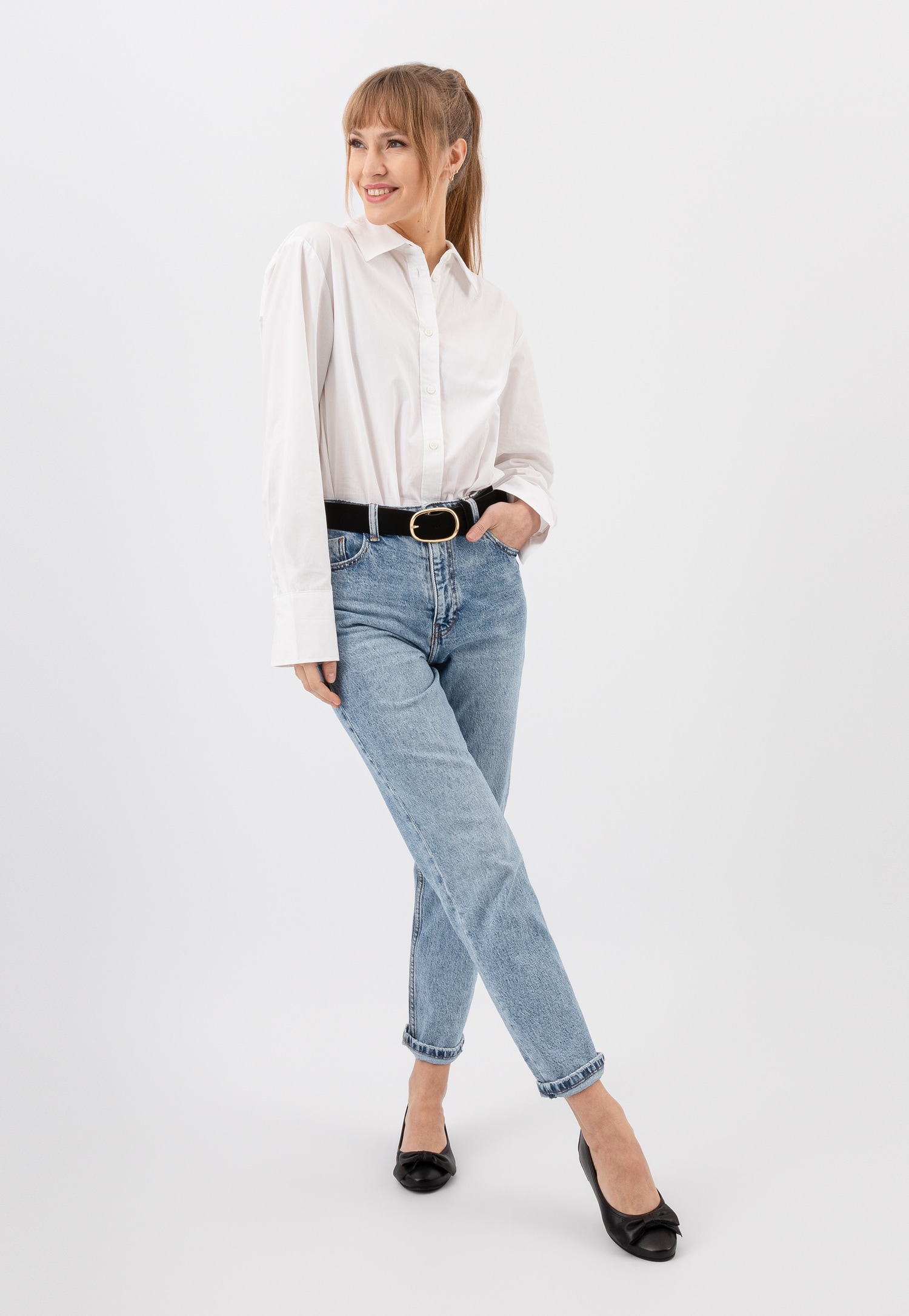 Czarne baleriny damskie ze skóry licowej