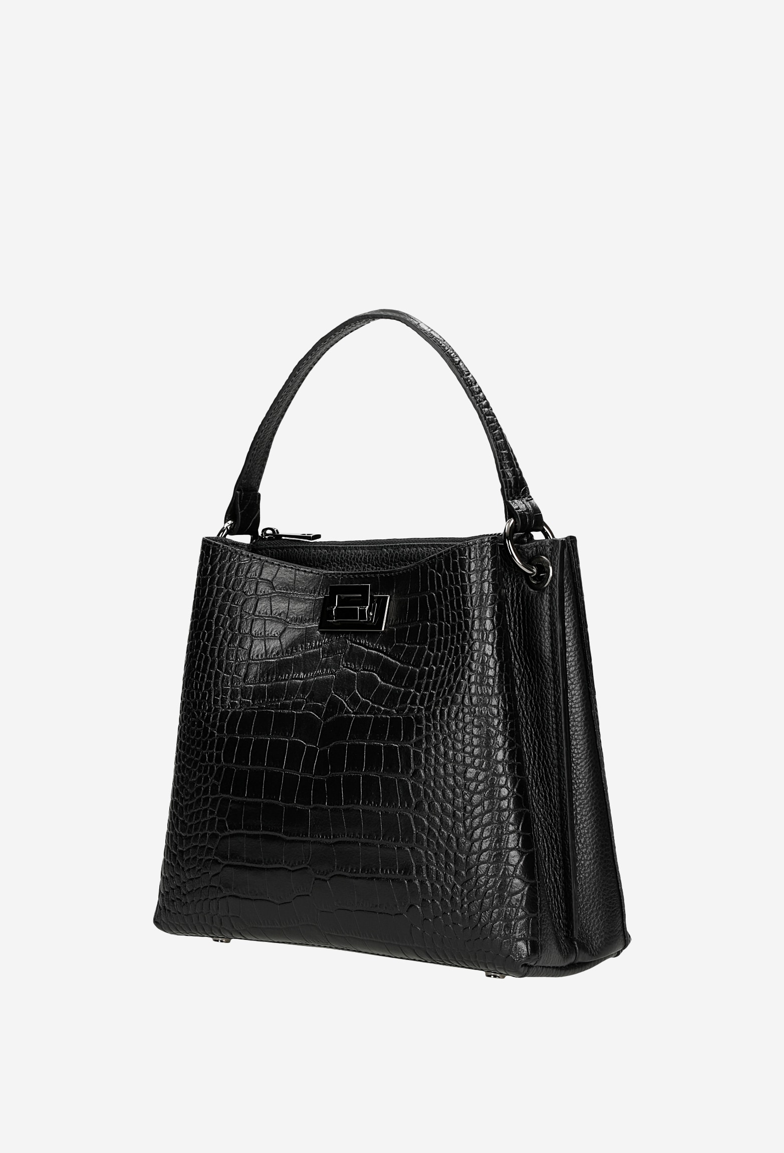 Duża ciemnobrązowa torebka damska kuferek z tłoczeniem