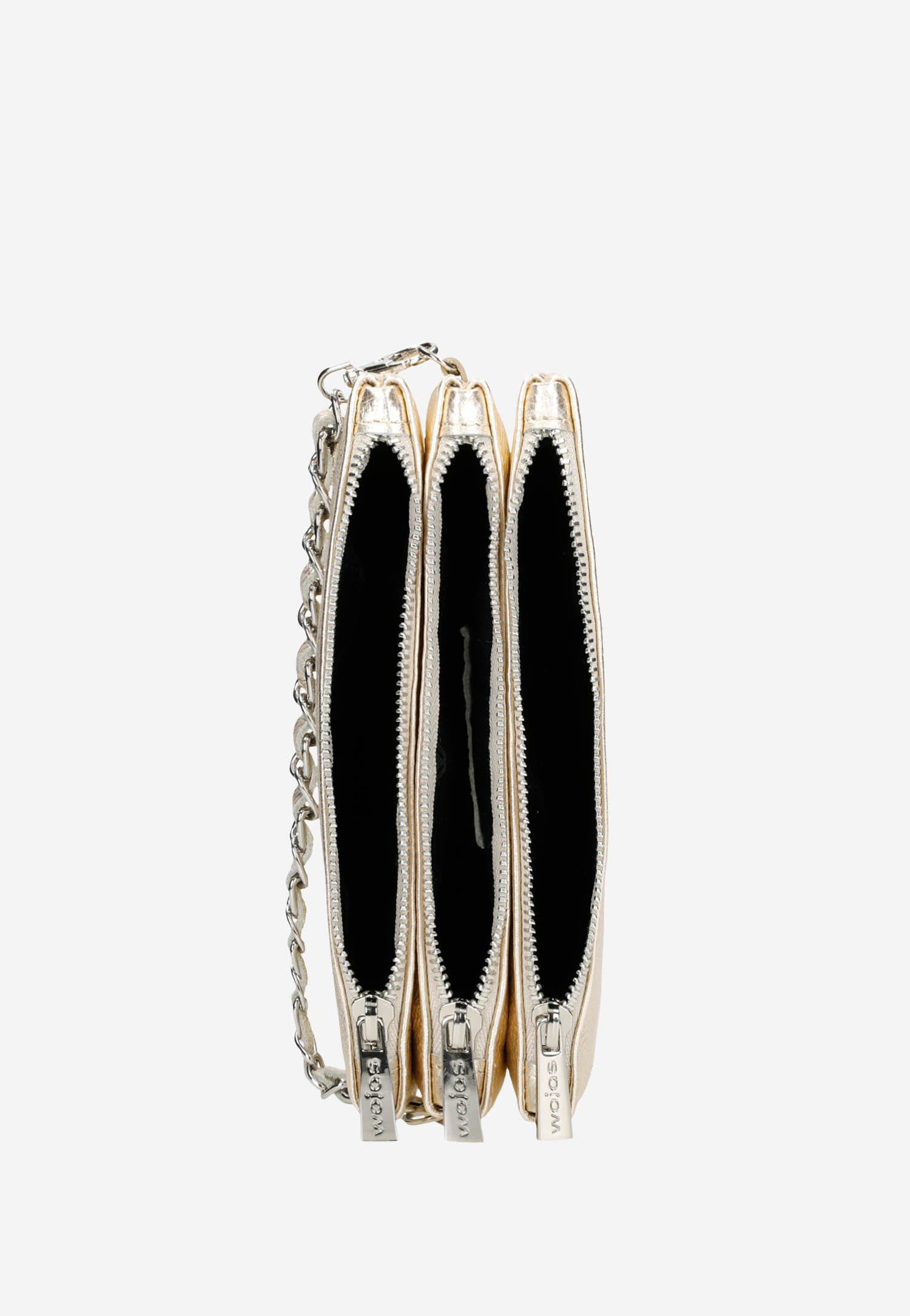 Mała złota torebka damska z ozdobnym łańcuszkiem