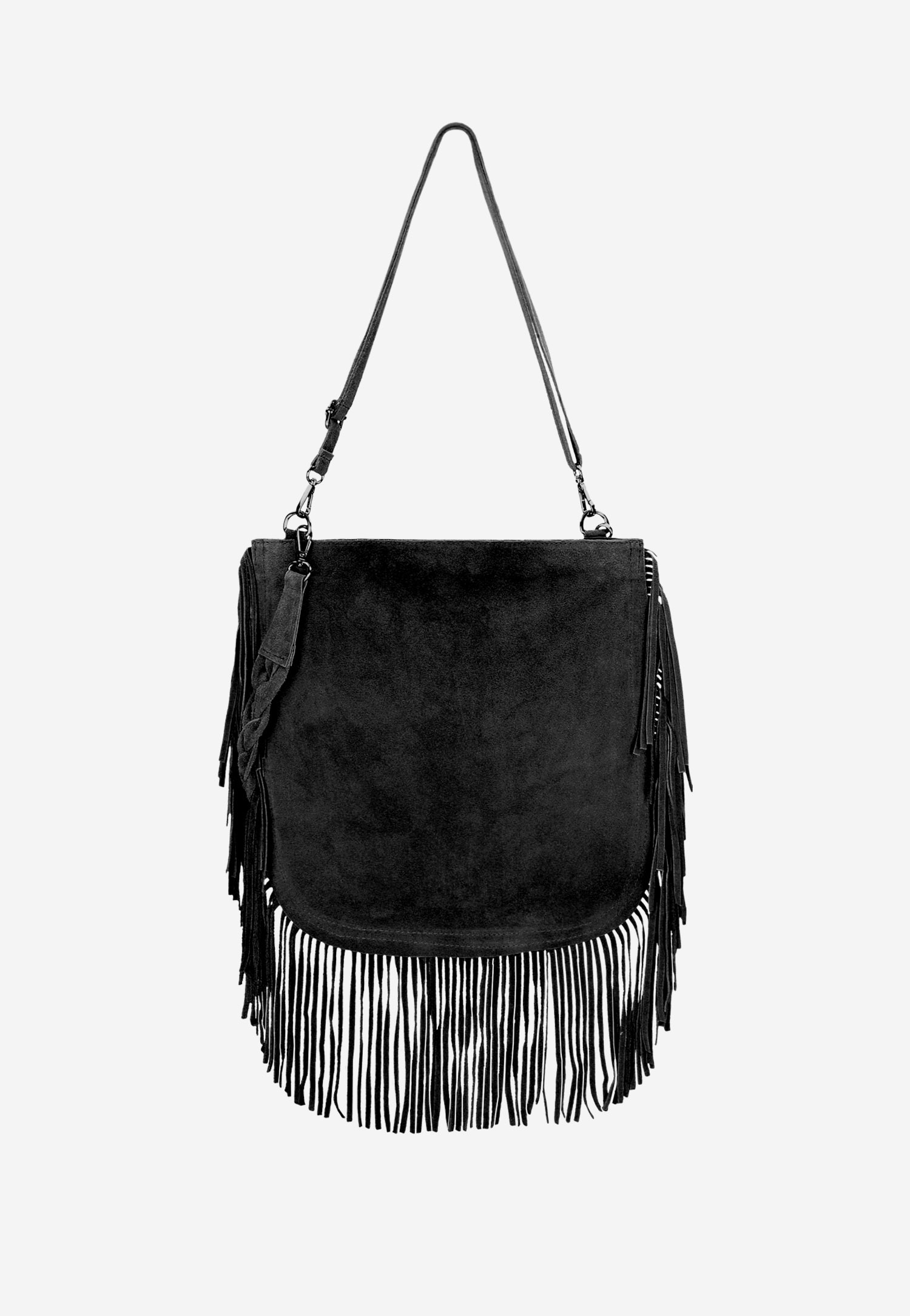 Czarna shopperka z ozdobnymi frędzlami