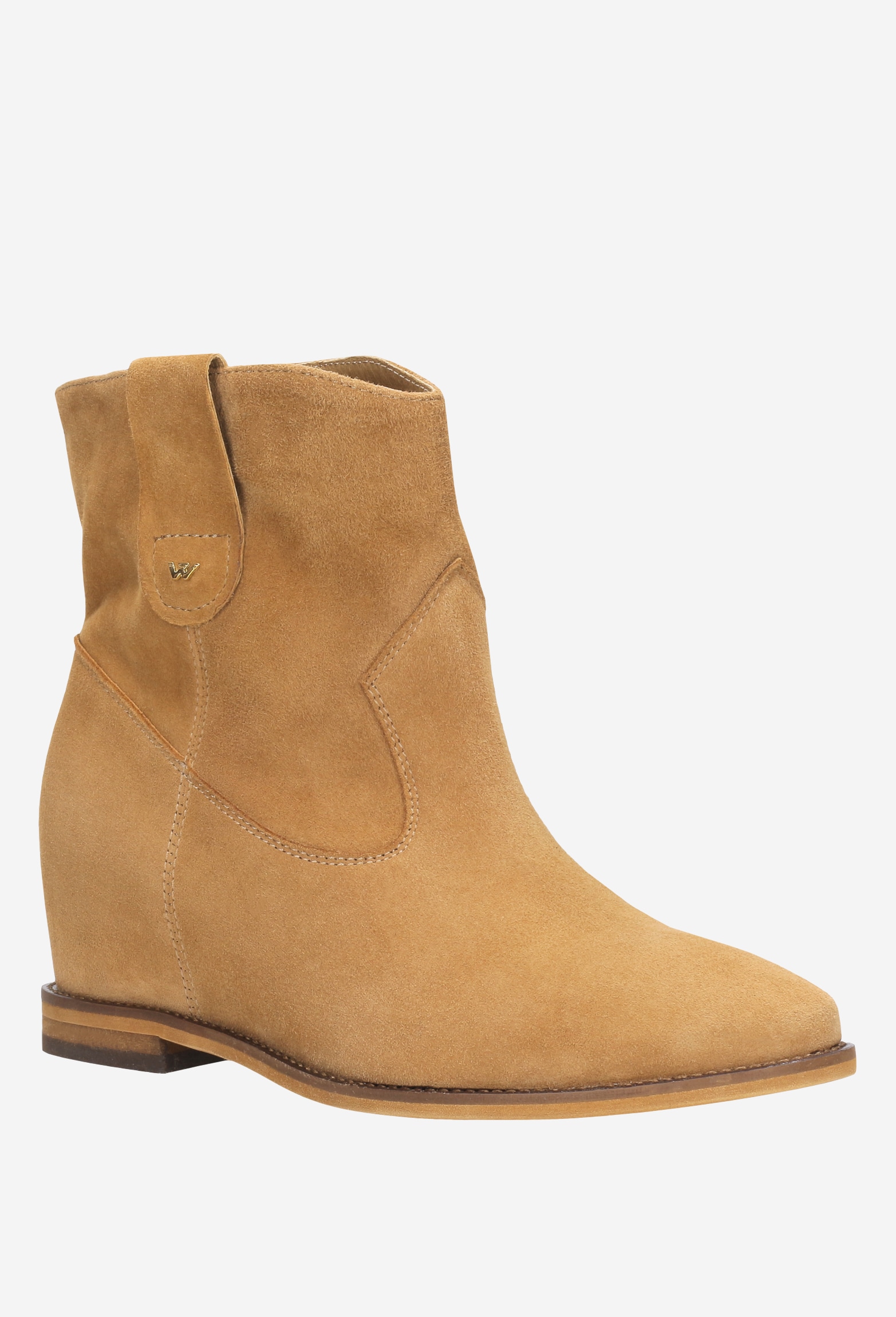 Jasnobrązowe botki damskie na ukrytej koturnie