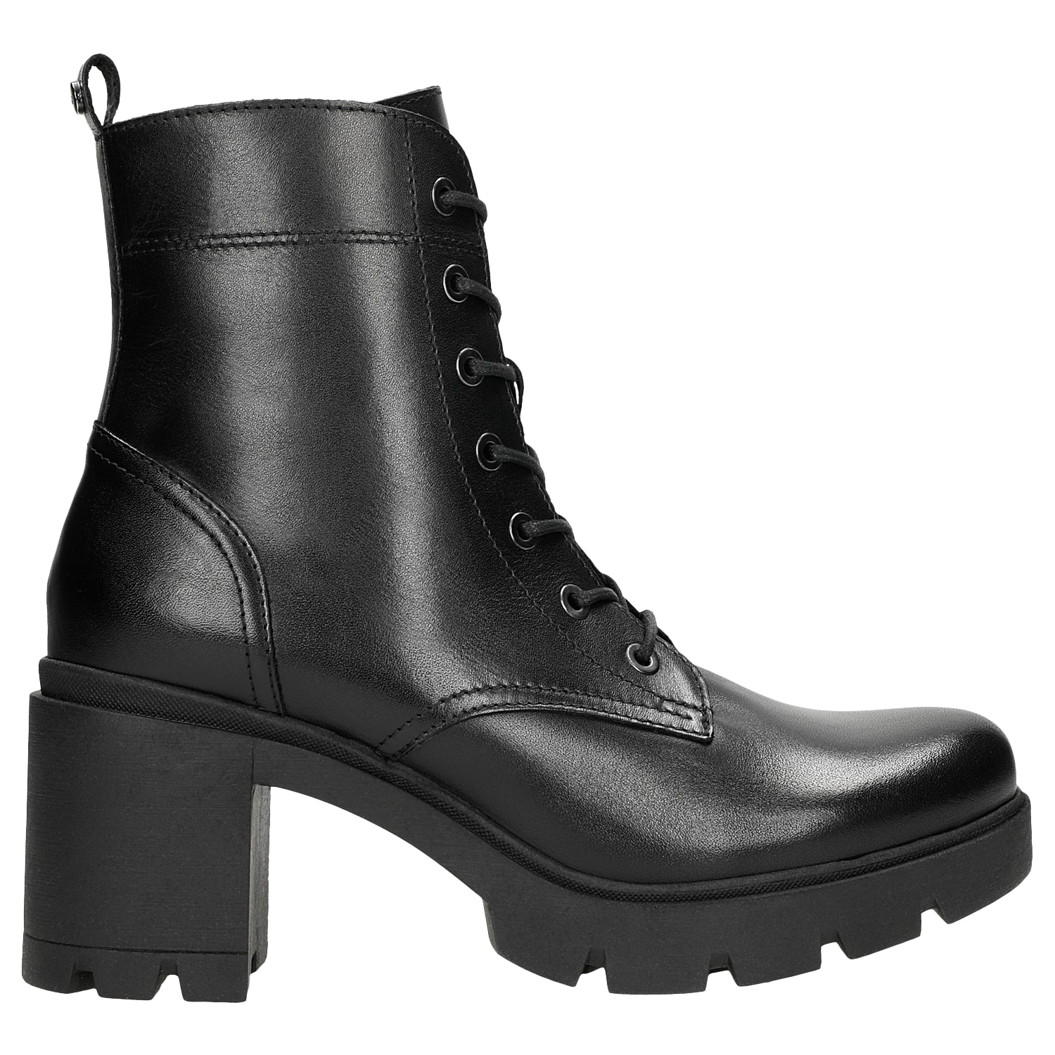 Czarne ocieplane trzewiki damskie na słupku