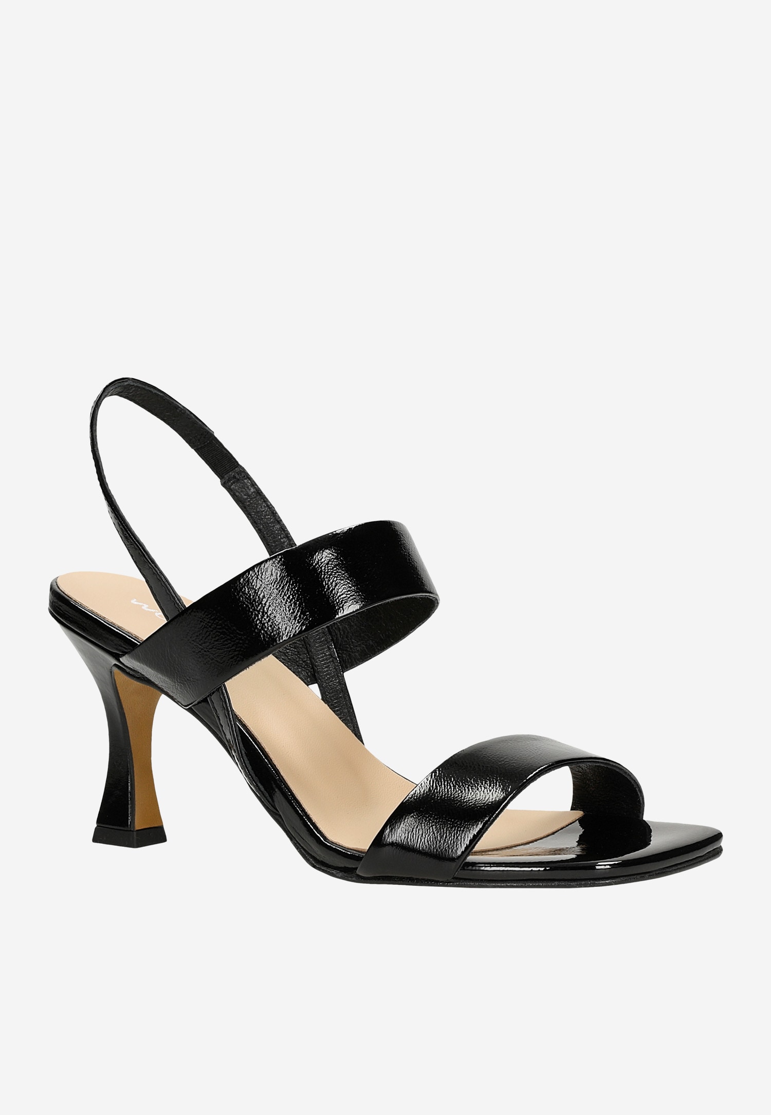 Czarne lakierowane sandały damskie na oryginalnym obcasie