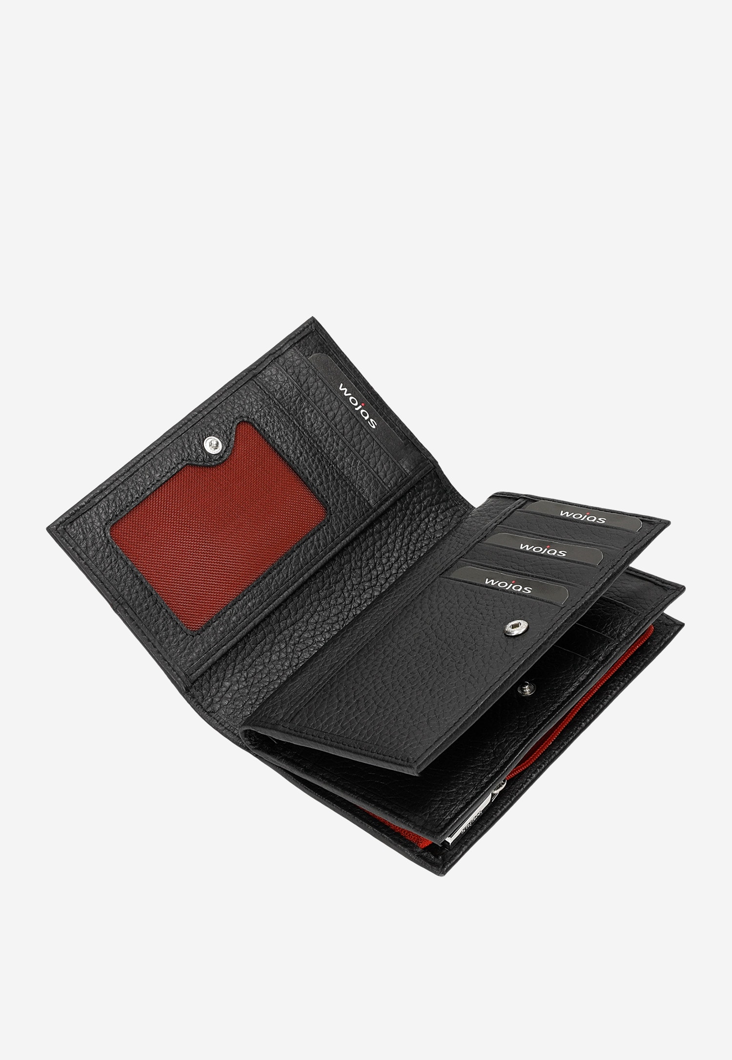 Czarny portfel damski z czerwonymi ozdobnymi kropkami