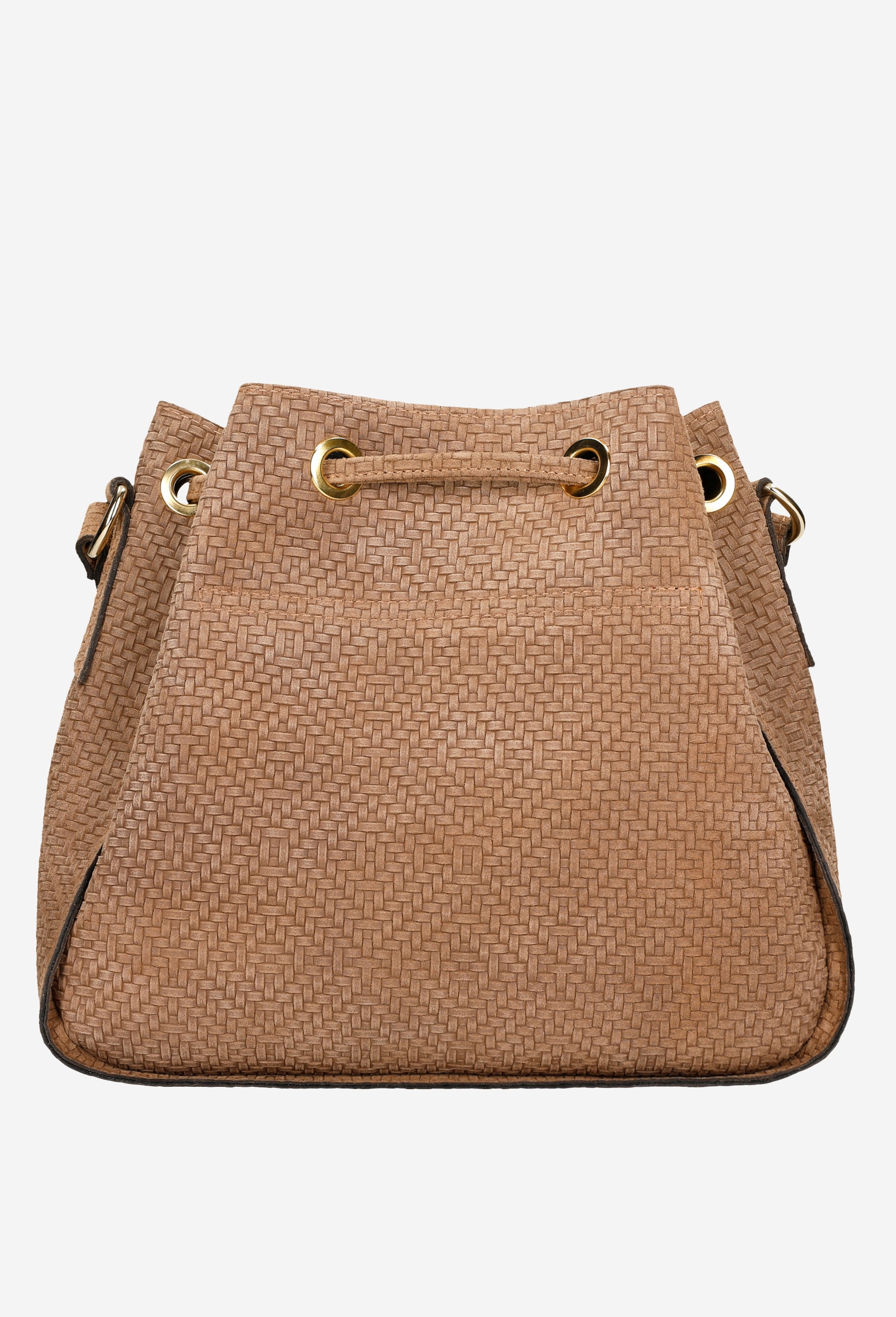 Czarna pleciona torebka damska z dwoiny welurowej w oryginalne wzory